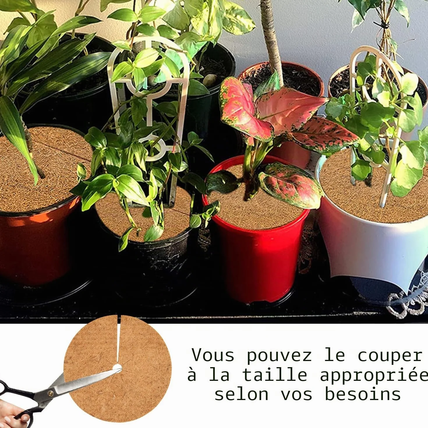 Lot de 4 housses de protection en noix de coco 20 cm pour pots de fleurs antigel extérieur