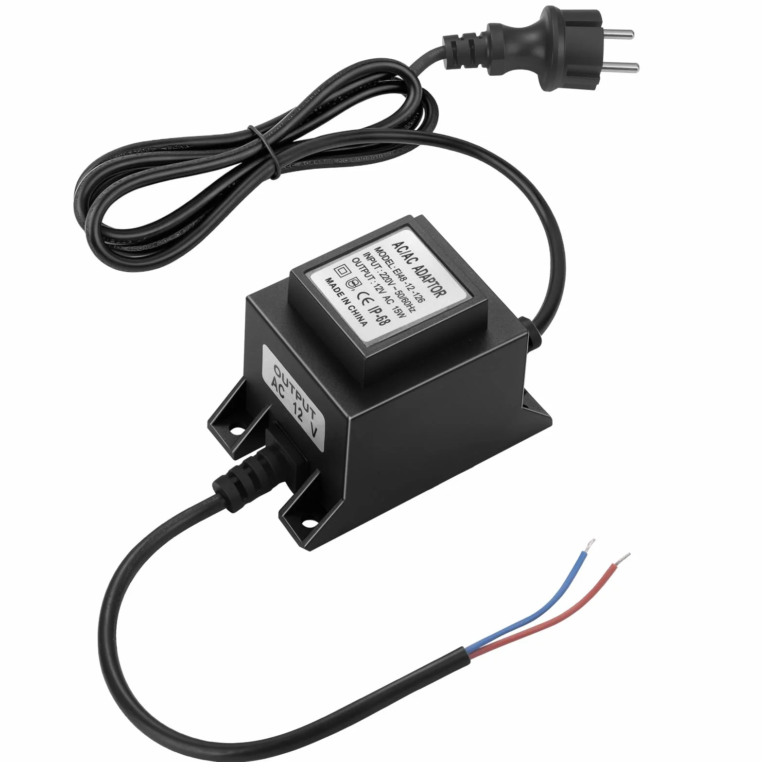 Transformateur 220V 12V AC/AC, Adaptateur LED Transfo 15W 1.25A, Alimentation Étanche IP68 pour Éclairage de Jardin, Fontaine, et Piscine