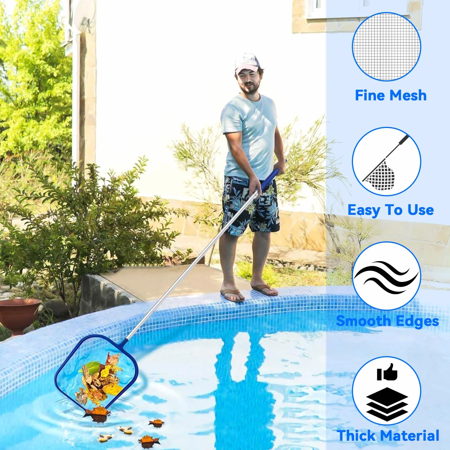 Kit de Nettoyage de Spa, Épuisette Piscine à Maille Fine, Perche Télescopique Aluminium 5 Sections, Brosse Éponge et Brosse Nettoyante