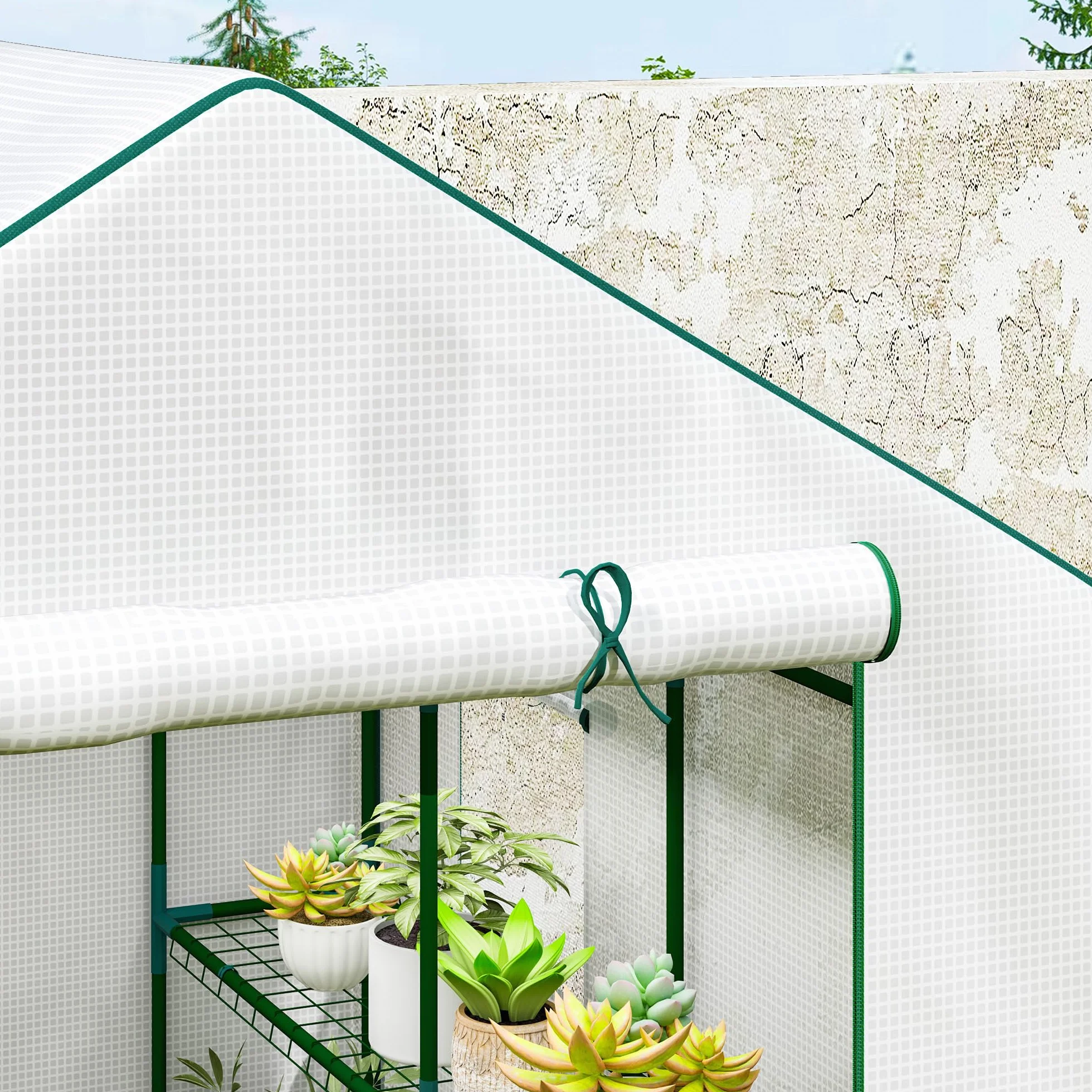 Outsunny Serre de Jardin PE 3 Niveaux 135 g/m² Anti-UV Acier 140x143x190cm Blanc