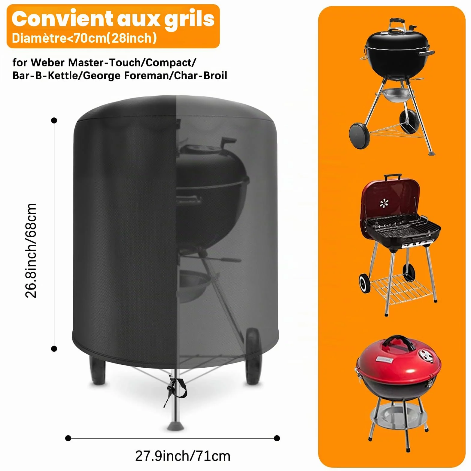 Housse Barbecue Weber 57cm Imperméable 500D Oxford Rond 71x68cm