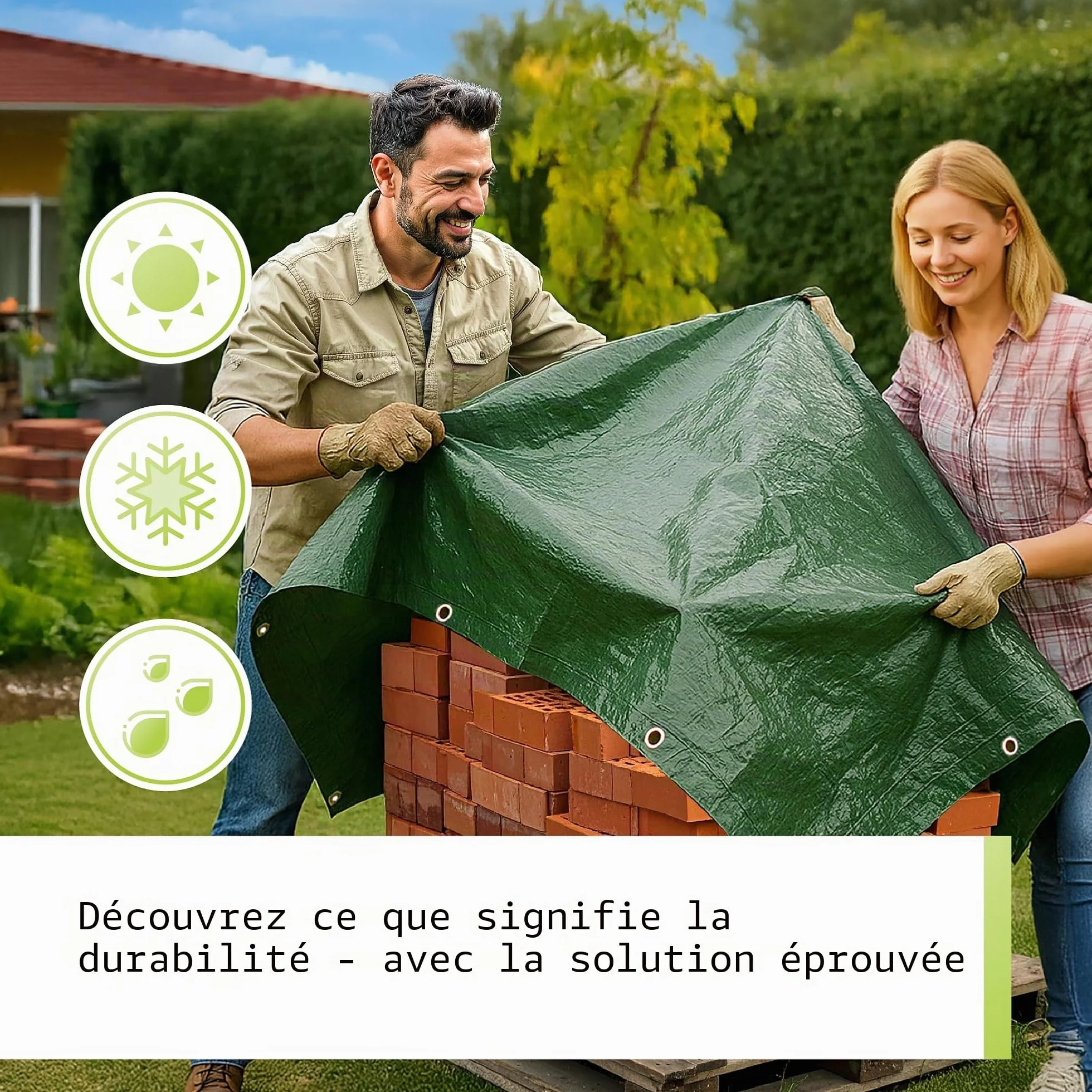 Bâche de protection textile 260 g/m² haute qualité vert blanc bateau bois