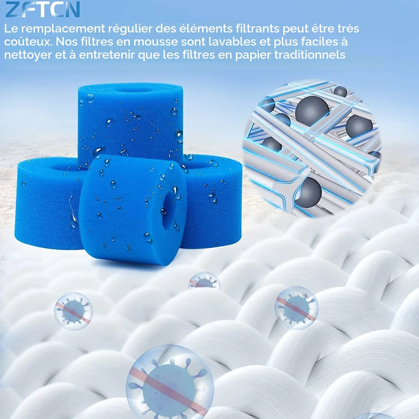 Filtres de Piscine en Mousse pour Intex Type S1 - Lot de 4 Réutilisables et Lavables