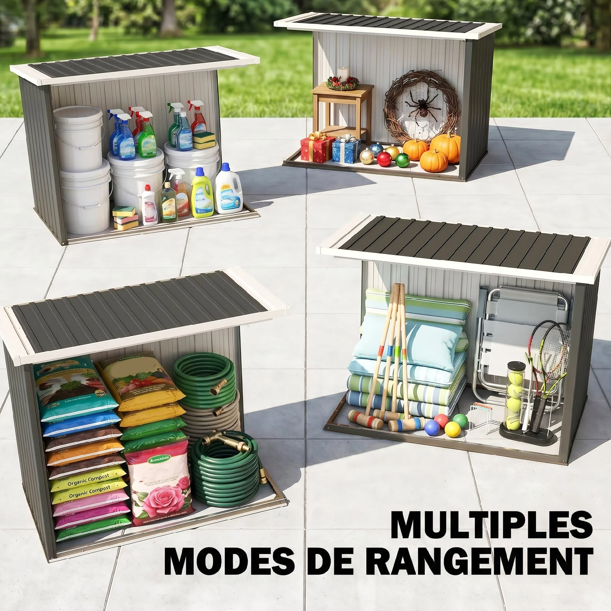 Outsunny Abri de Jardin 1,09 m² Cabanon Rangement Outils 2 Portes verrouillables 147L x 86l x 134H cm tôle d'acier Noir Blanc