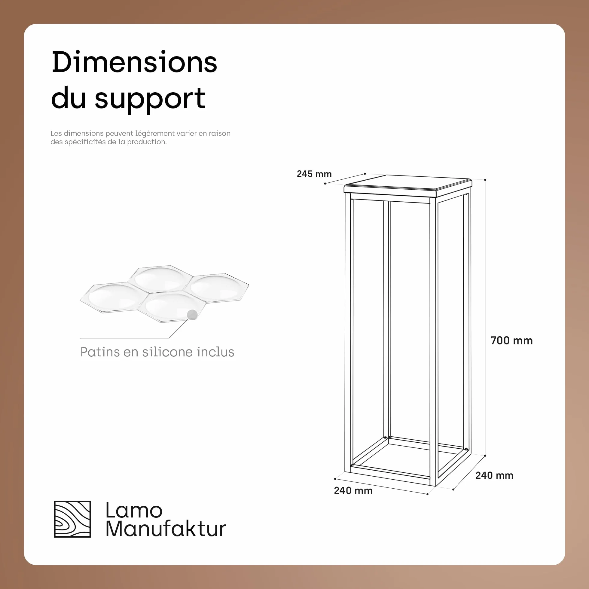 LAMO Manufaktur 70 cm Support Plantes Piedestal Porte-plantes Interieur Cadre Blanc Gris Plateau Bois Massif Naturel