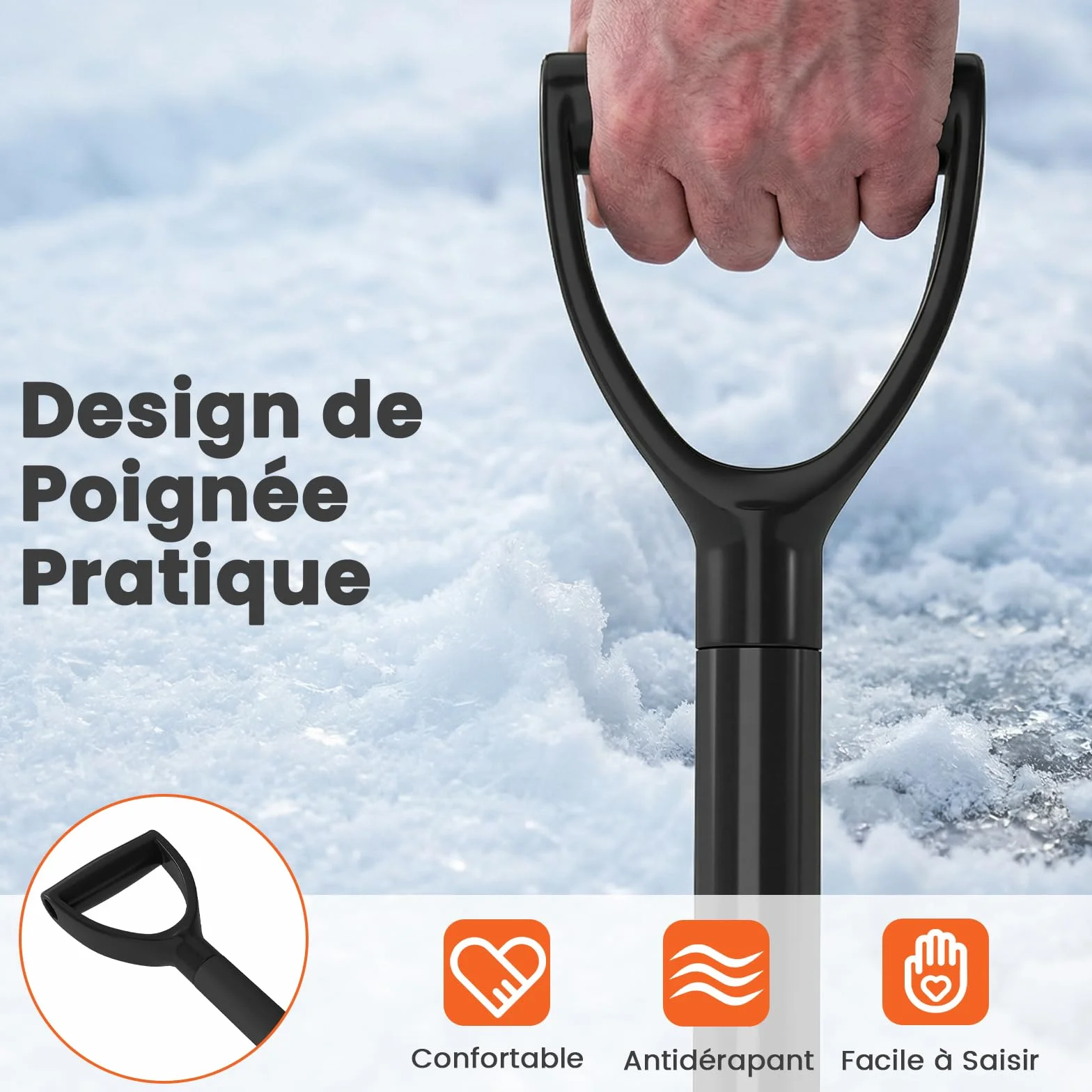 GOPLUS Pelle à Neige en Aluminium 111 cm, Pelle Jardinage Portable avec Manche Détachable, Poignée Ergonomique