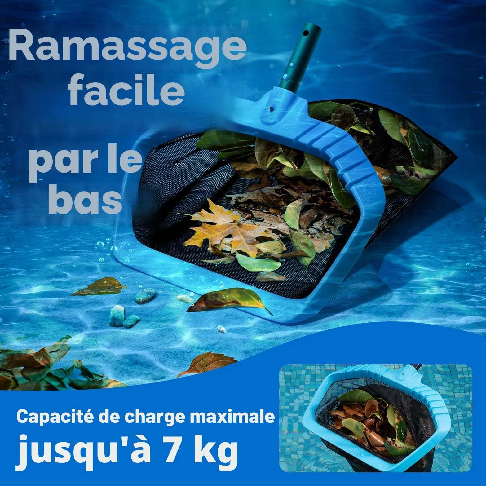 Mowend Épuisettes de Piscine Filet Fond 34 mm Sac en Filet Ramassage Feuilles Surface