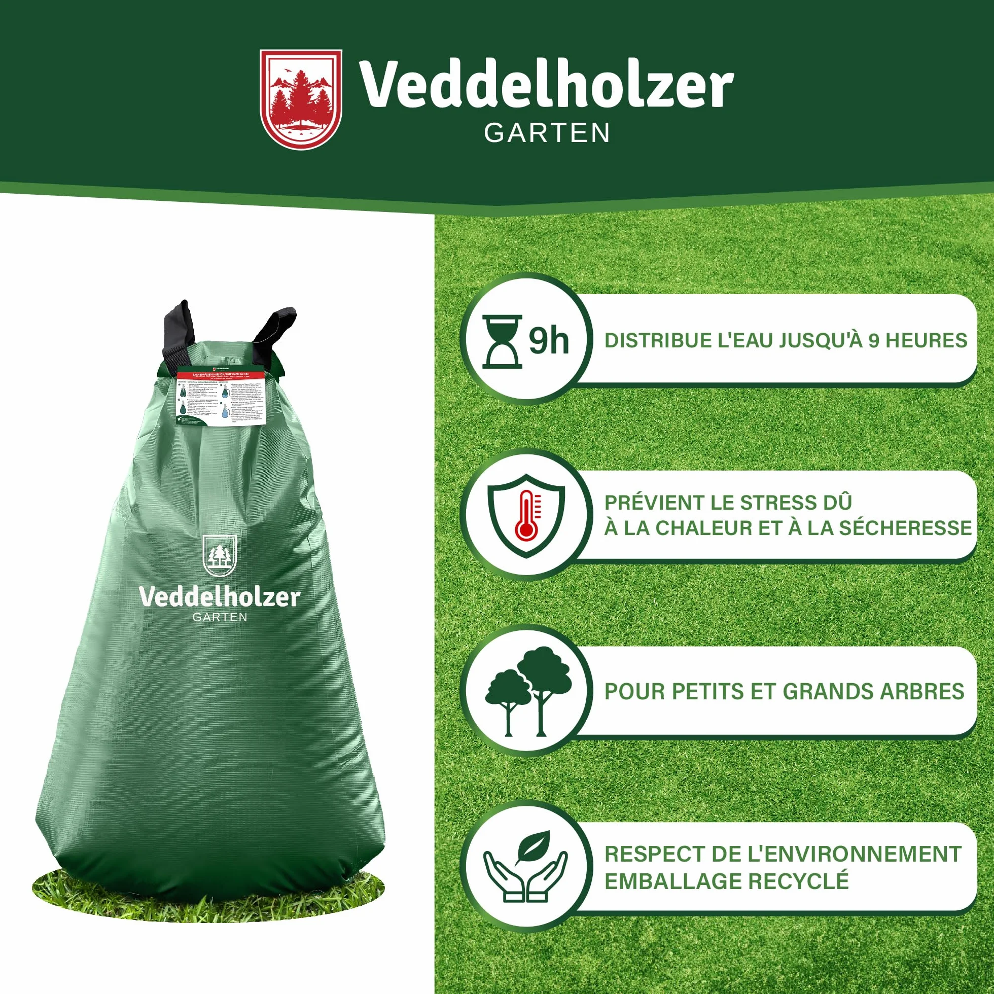 Lot de 2 sacs d'irrigation pour arbres 75 L, fermeture éclair combinable, robuste et résistant aux intempéries
