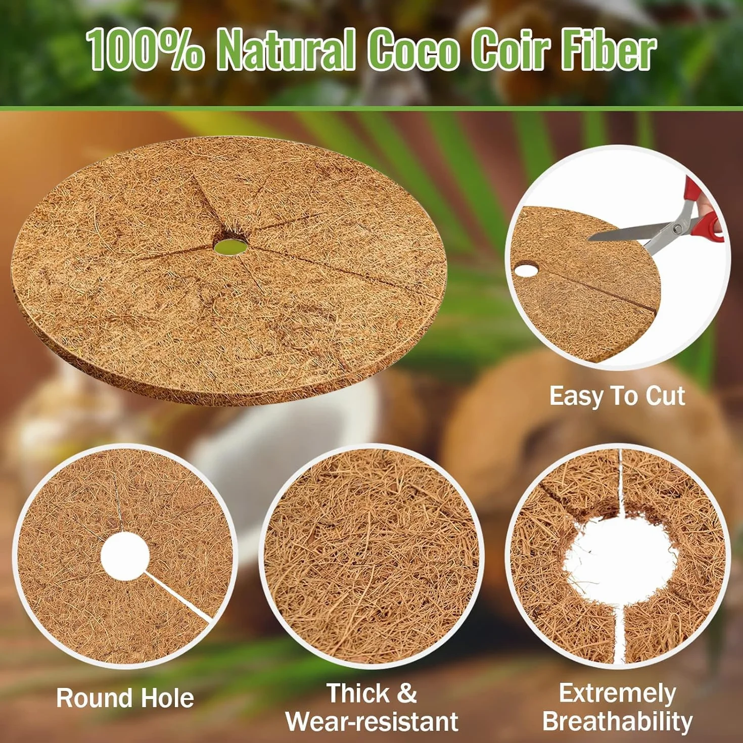 Disque de Paillage 30cm Coco 4pcs Fibre de Coco Respirante pour Plantes en Pot Jardin
