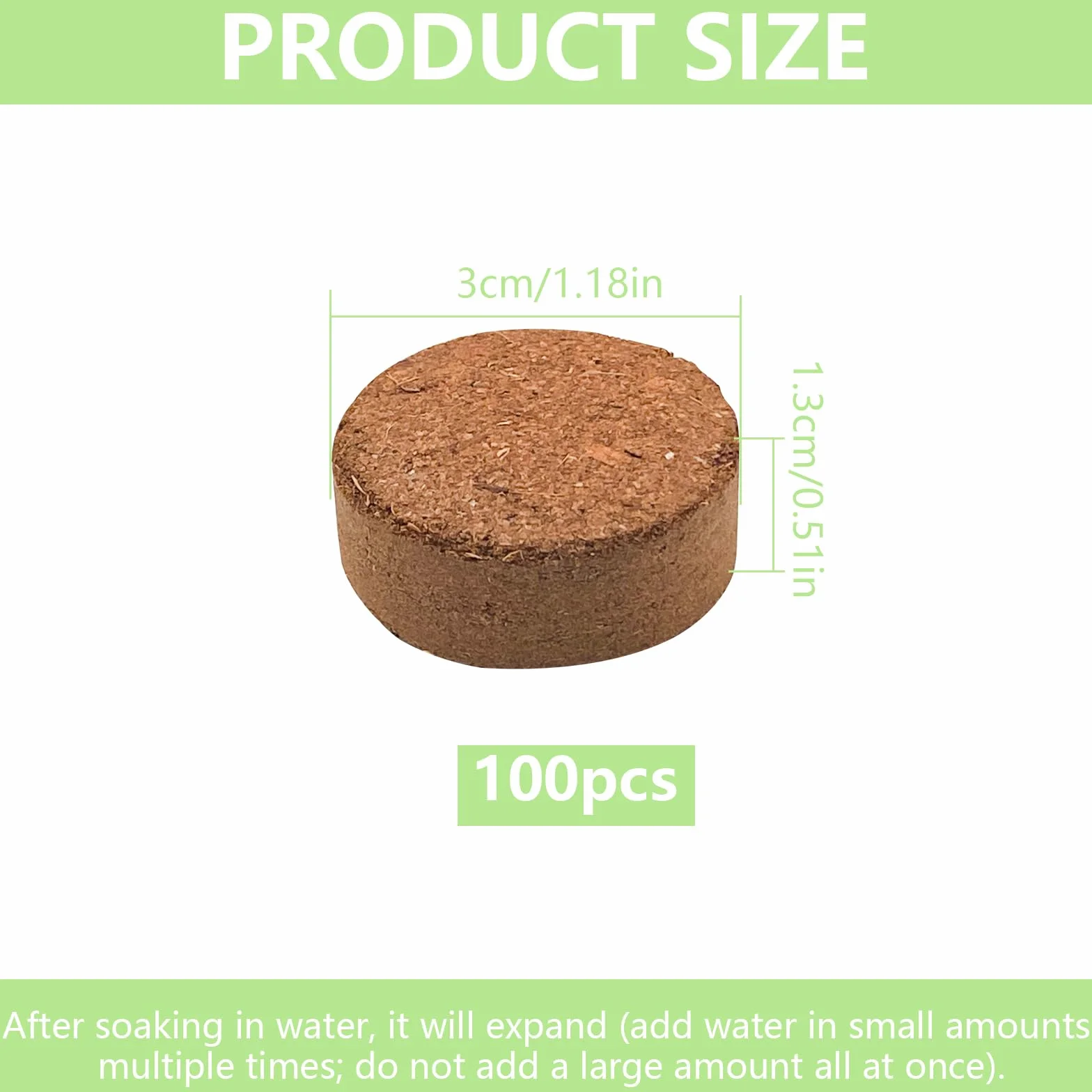 Pastilles de Coco 100 Pièces 30mm, Disques de Terreau sans Tourbe, Fibre Biodégradable pour Semis