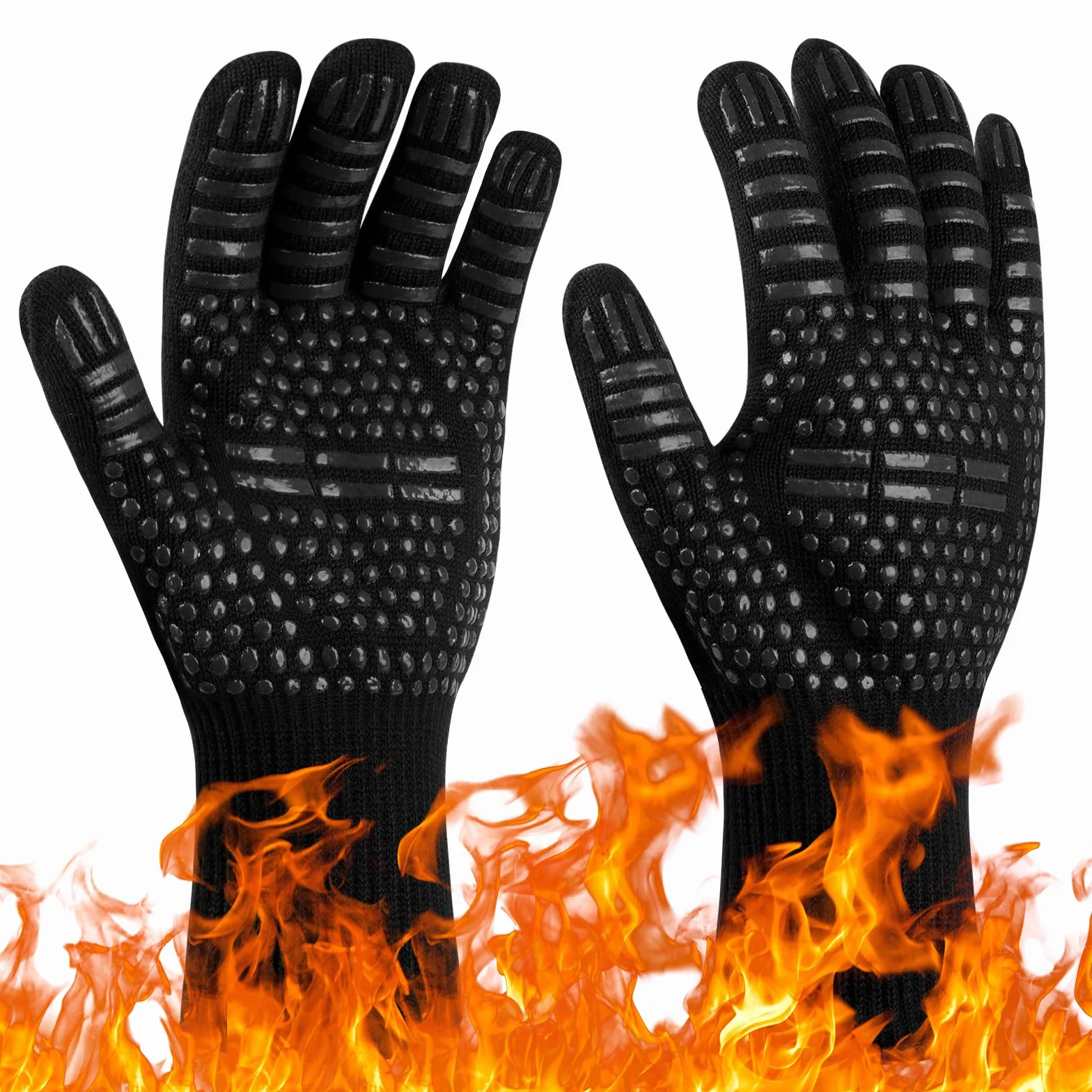 Flintronic Gants de Barbecue Anti-Chaleur 800°C Résistant à la Chaleur Antidérapants pour BBQ Four Gril
