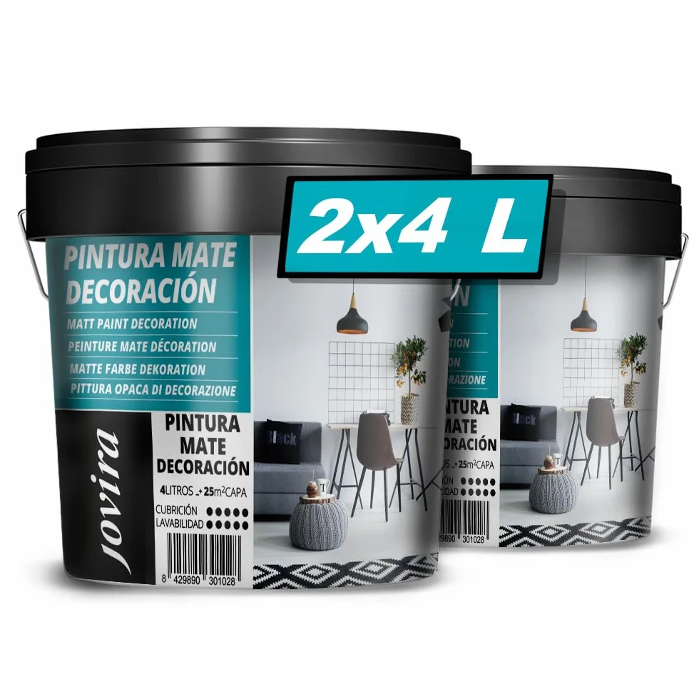 JOVIRA PINTURAS Peinture Mures et Plafonds. Peinture couvrante pour intérieur-extérieur. (2x4 Litres, Blanc)