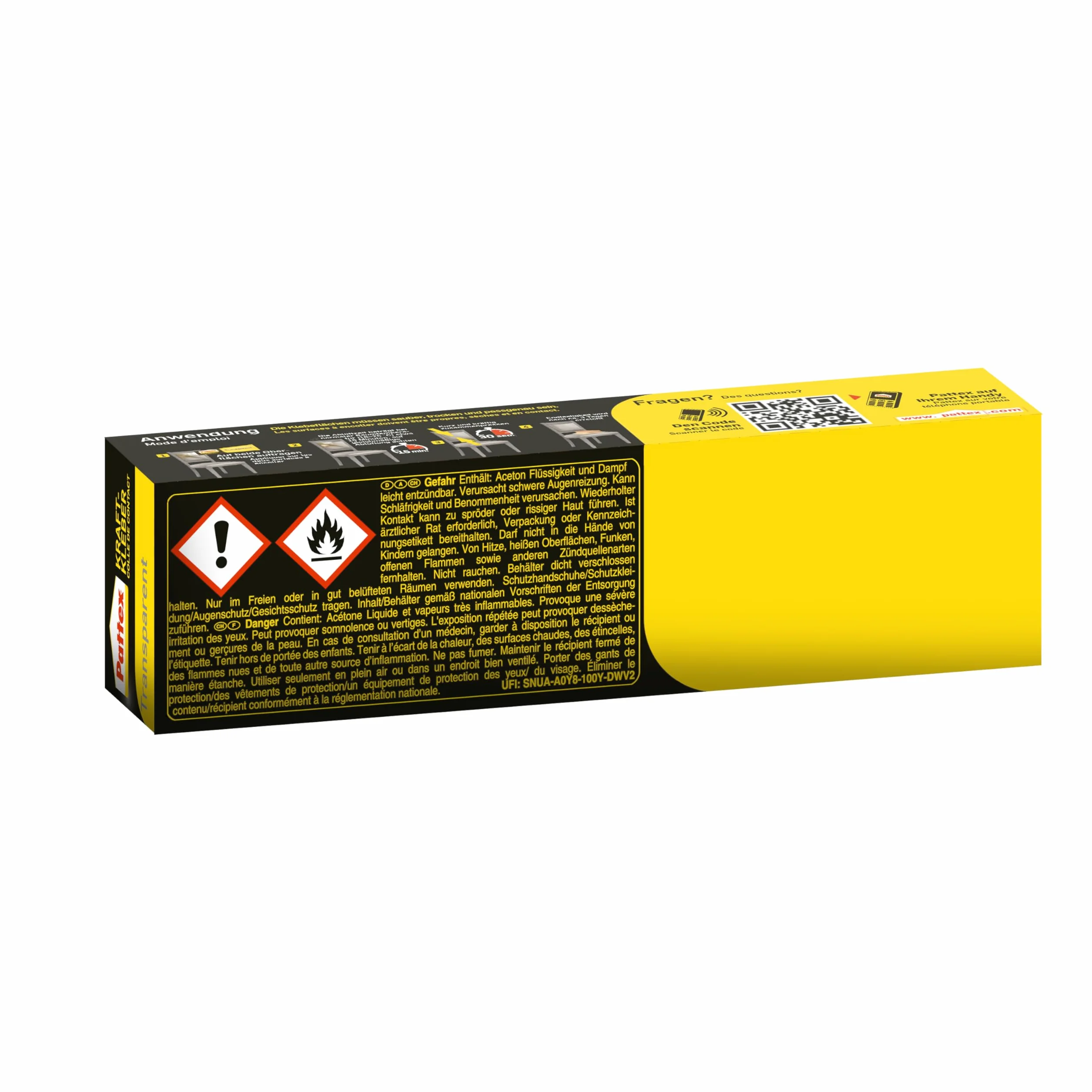 Pattex 1419344 Colle de contact "Transparent" 125 g, Noir/jaune