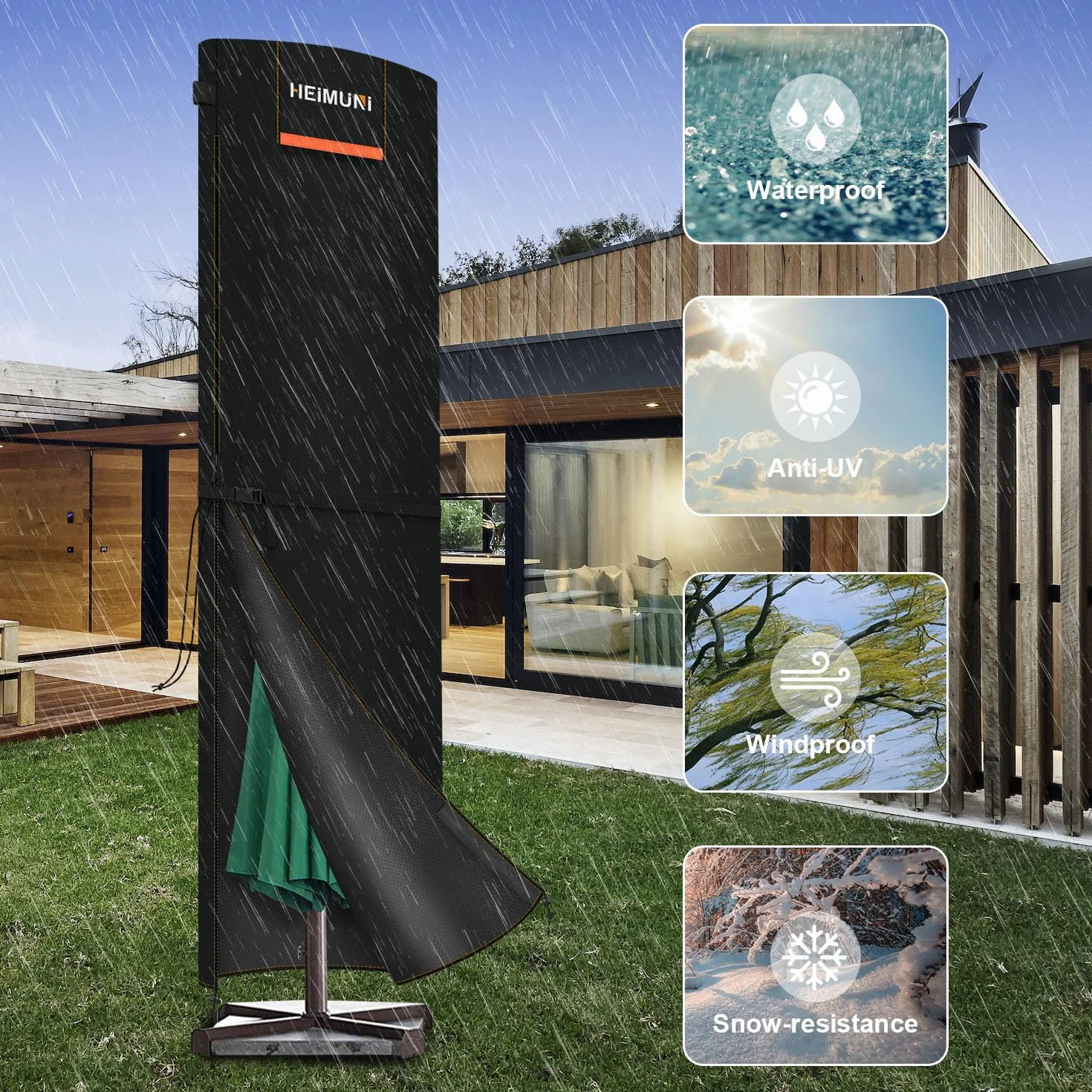 Housse Parasol Déporté Imperméable Anti-UV 3m 4m 5m 295x80x80cm
