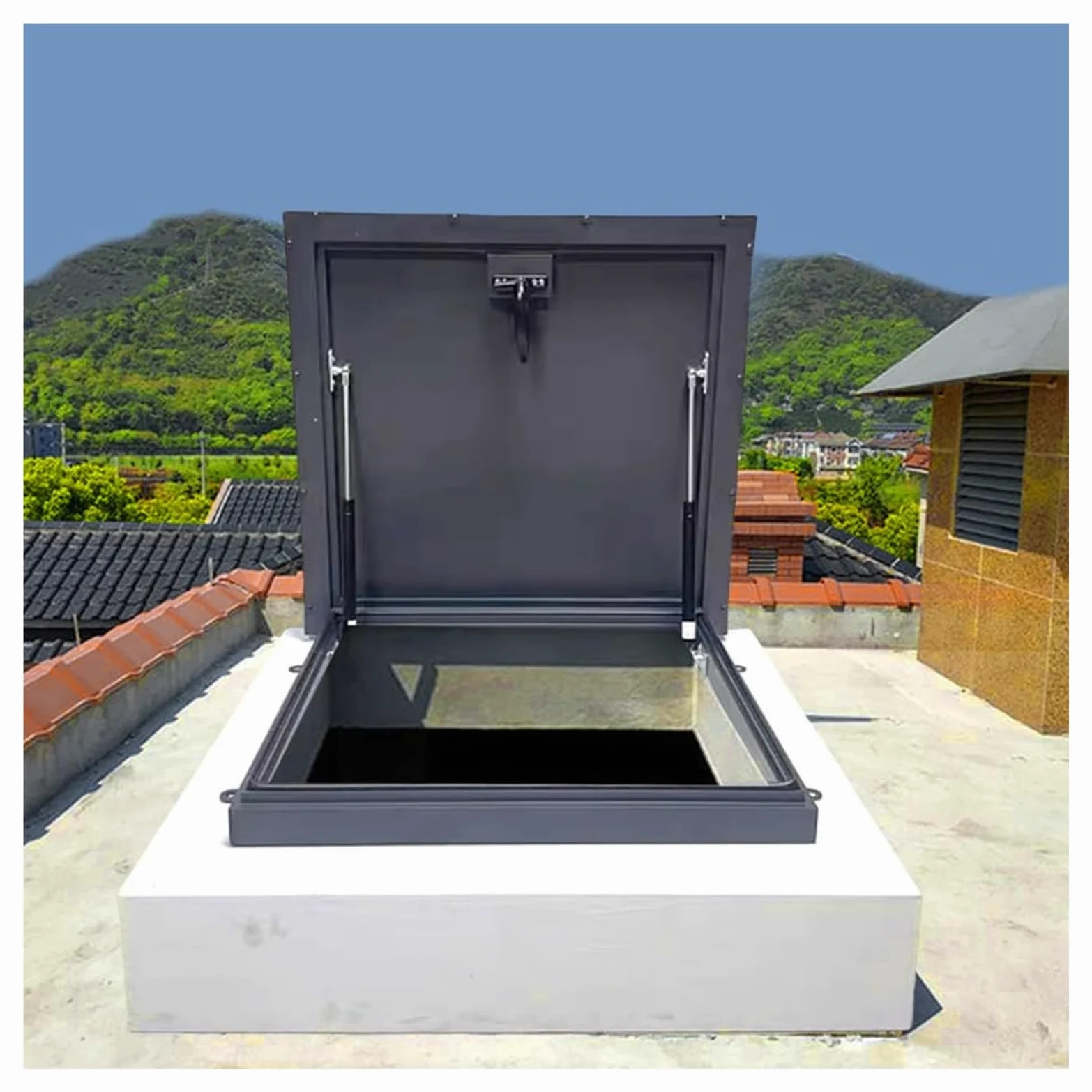 Trappe d'accès pour toit plat, 700 mm x 500 mm, taille personnalisée, trappe de toit à levage vertical et panneau d'accès, parfaite pour terrasse, sous-sol, usine, noir, acier galvanisé