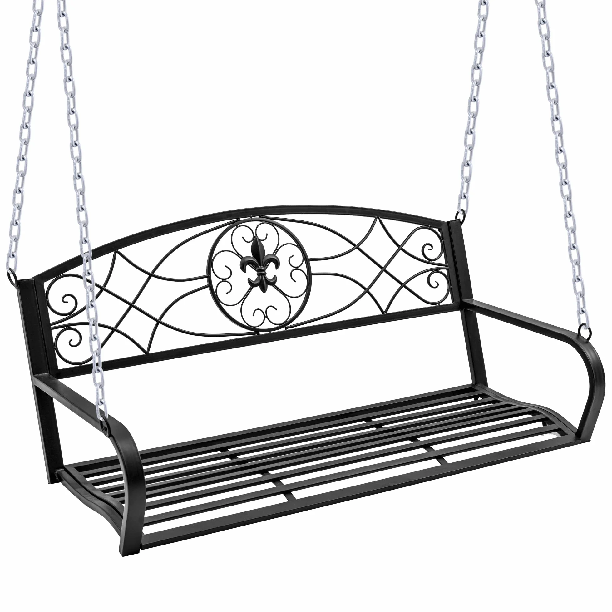 Outsunny Banc Suspendu 2 Places Chaînette Métal Noir 132x63x58 cm