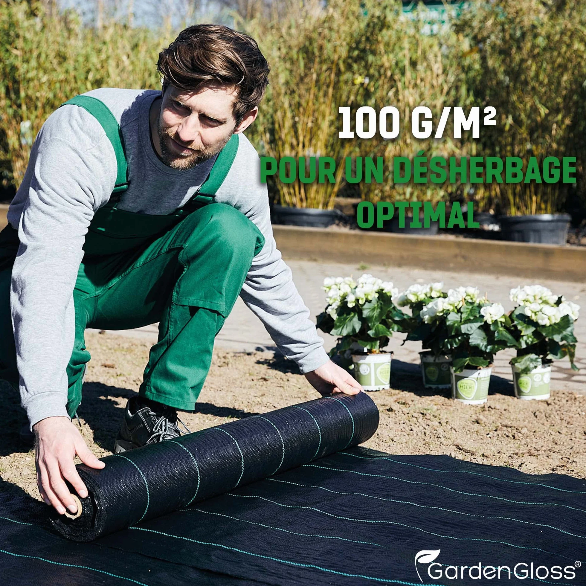 GardenGloss Toile de Paillage Anti Mauvaises Herbes 100 g/m² 50m x 1m Géotextile Indéchirable