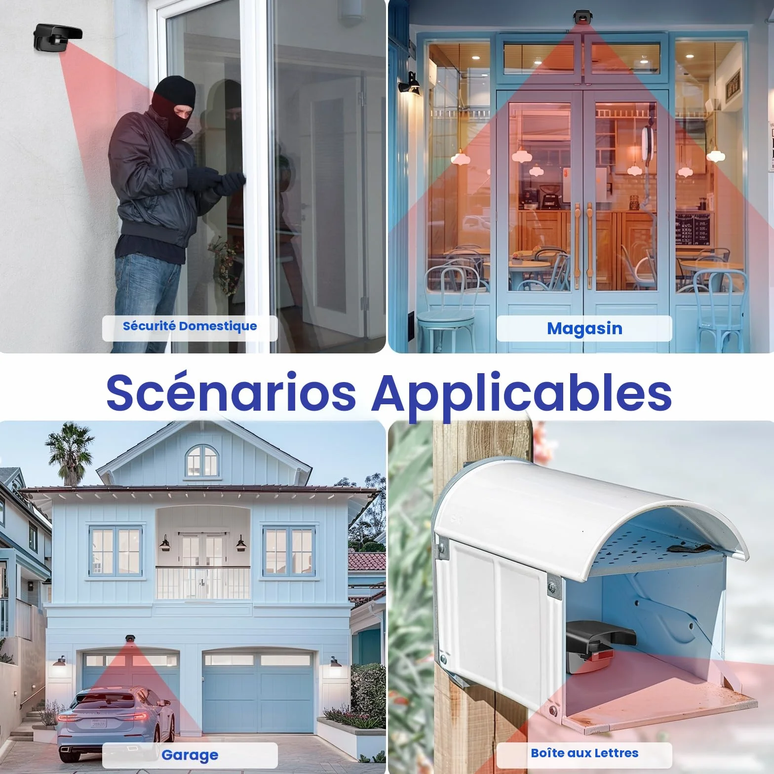 PHYSEN Détecteur de Mouvement extérieur pour Allée - Alarme sans Fil Longue Portée 150m avec 58 Sonneries - Également pour Garage, Maison, Entrée et Magasin - Kit 1 Capteur + 1 Récepteur