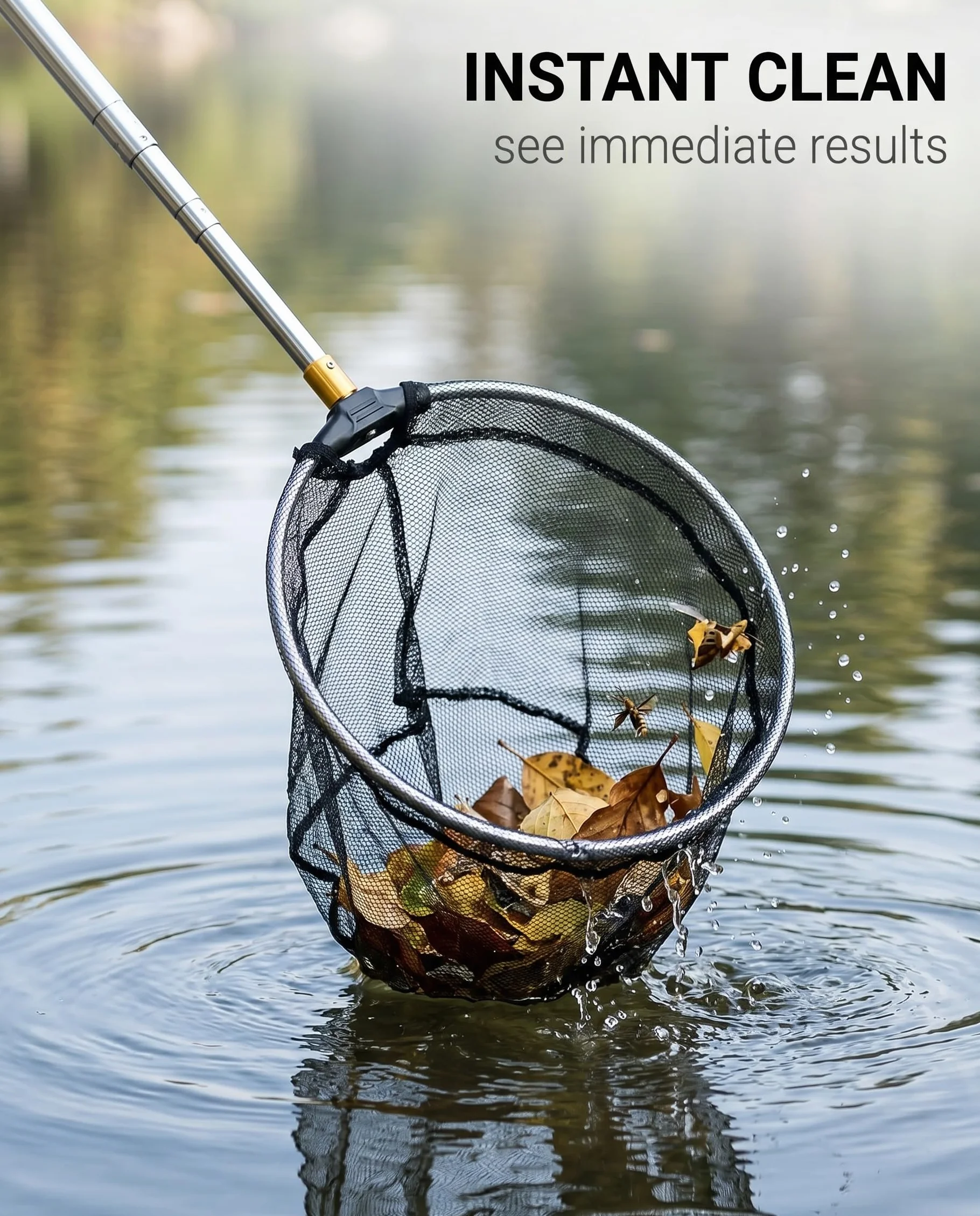 Épuisette de Bassin 150 cm avec Manche Télescopique pour Nettoyer Piscines et Bassins de Jardin