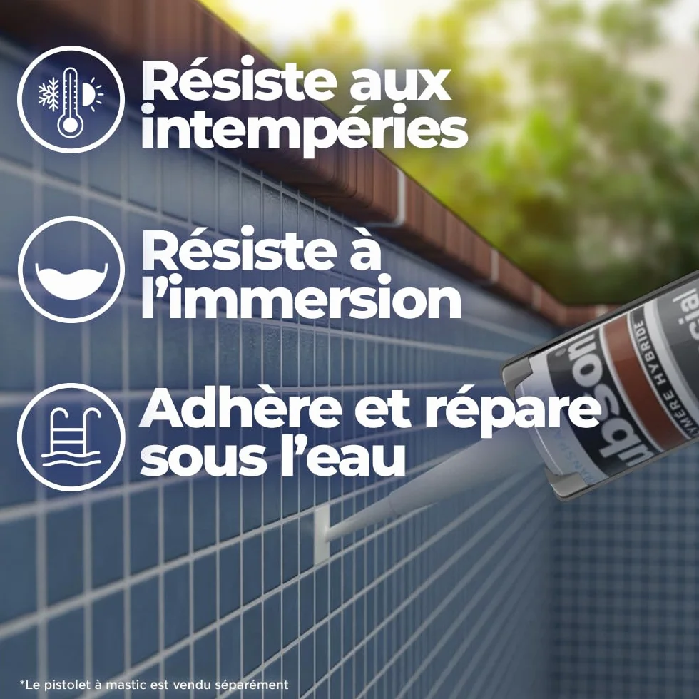 Rubson – Mastic Special Materials Piscine Transparent (cartouche de 280 ml) – Mastic étanche pour piscine et entourage – Colle pour réparation temporaire même sous l'eau