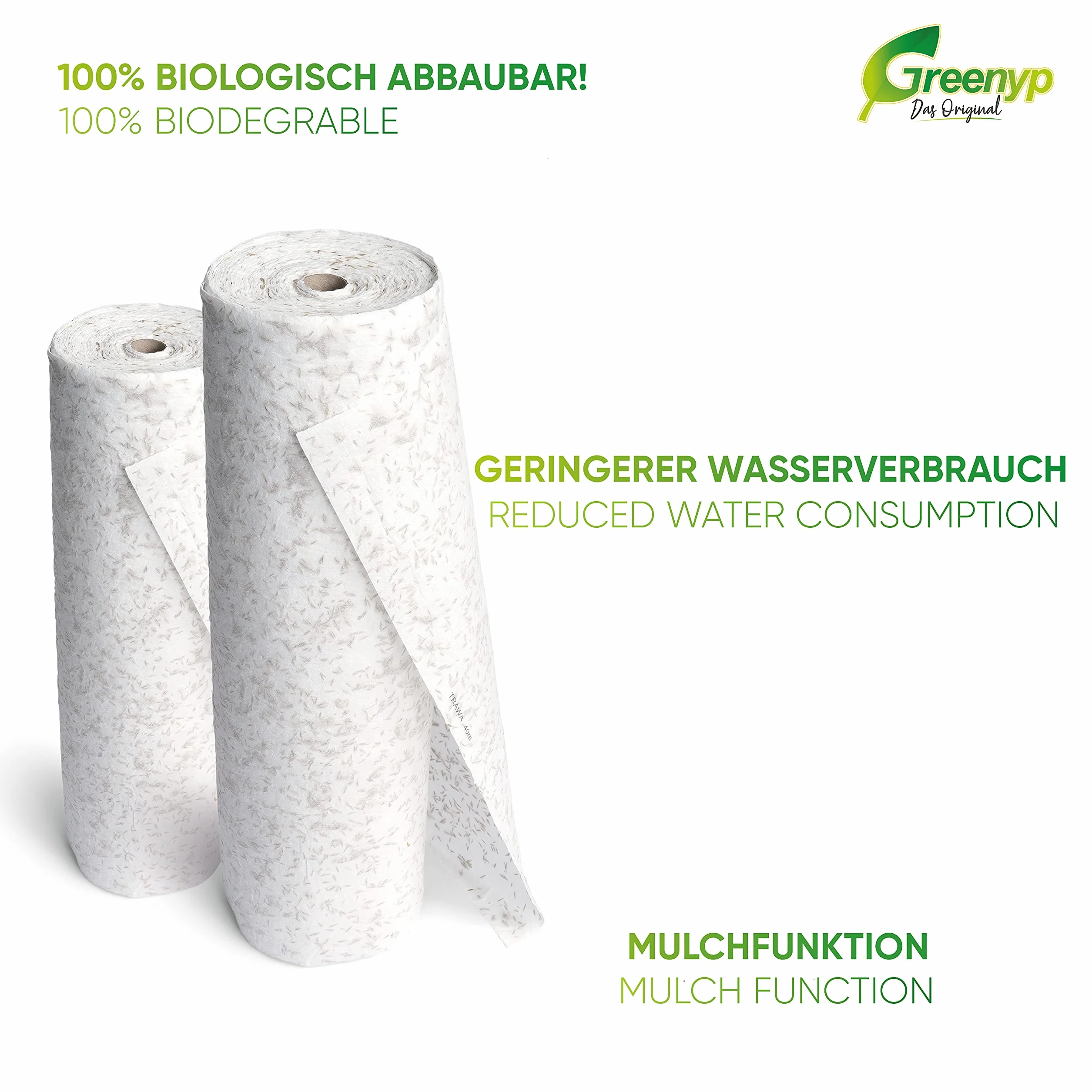 Greenyp All-in-One Tapis de Semences de Gazon Biodégradable 0,5m x 40m (20m²)