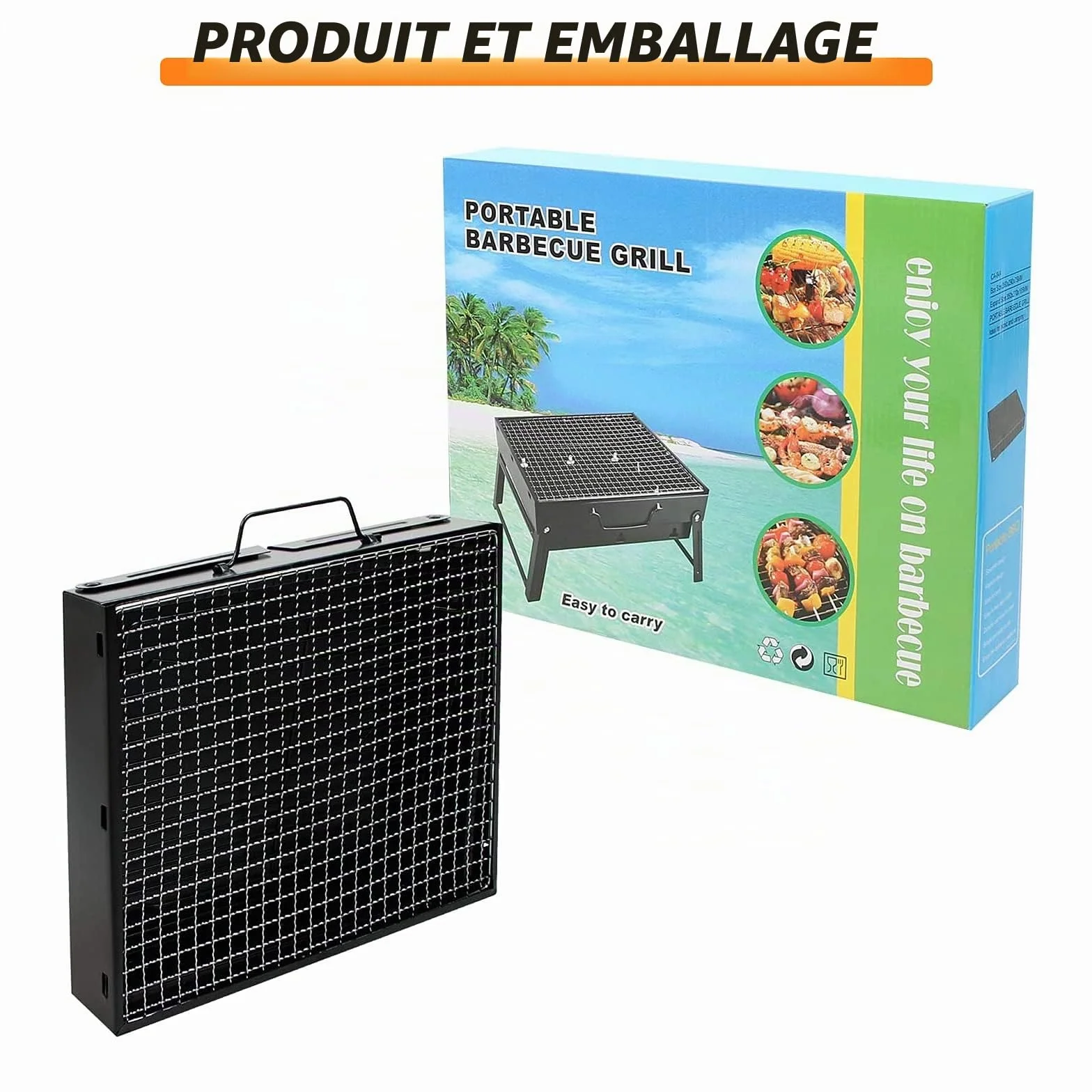 Barbecue à Charbon Pliable 35 x 27 x 19.5 cm Portable Mini BBQ Grill de Table Noir