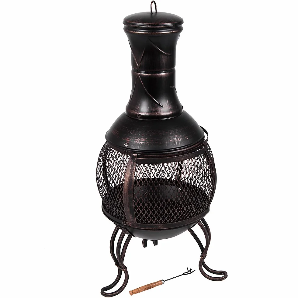 Cheminée d'extérieur en Acier pour Jardin Terrasse Noir Doré Antique
