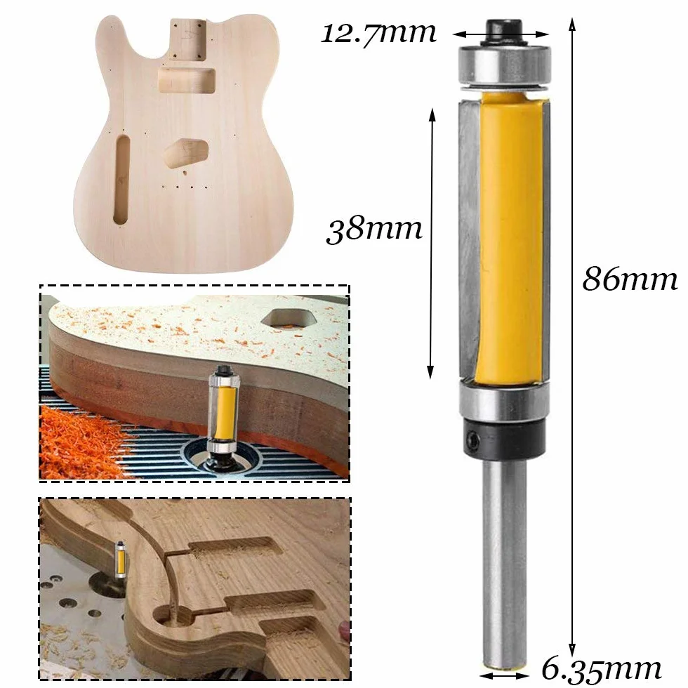 6.35mm Routeur de Garniture Affleurante Roulement Haut et Bas Routeur à Coupe Droite Flush Trim Pattern Router Pour le Travail du Bois 38mm Lame