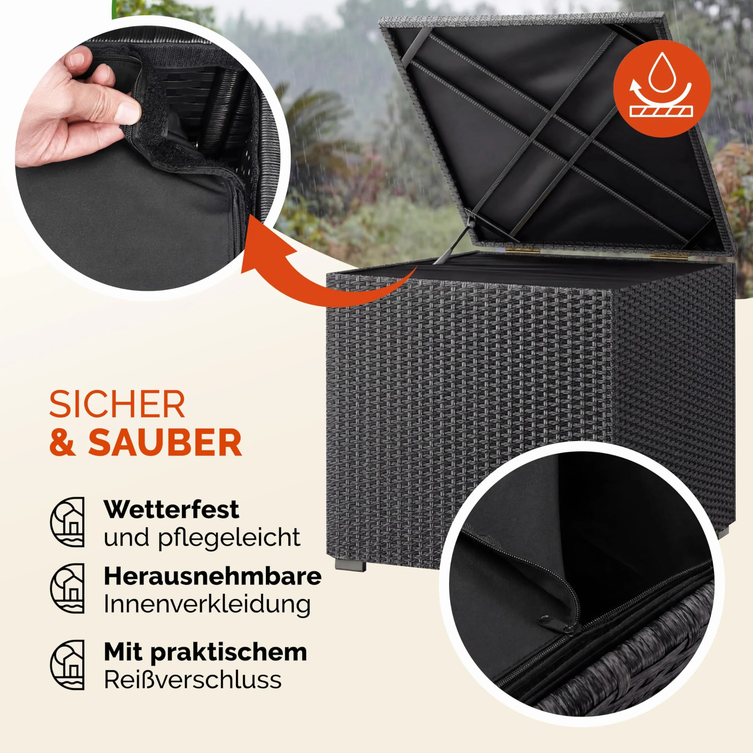 Casaria Coffre de rangement 318 L 75x75x70cm Polyrotin Résistant intempéries Imperméable Balcon Noir