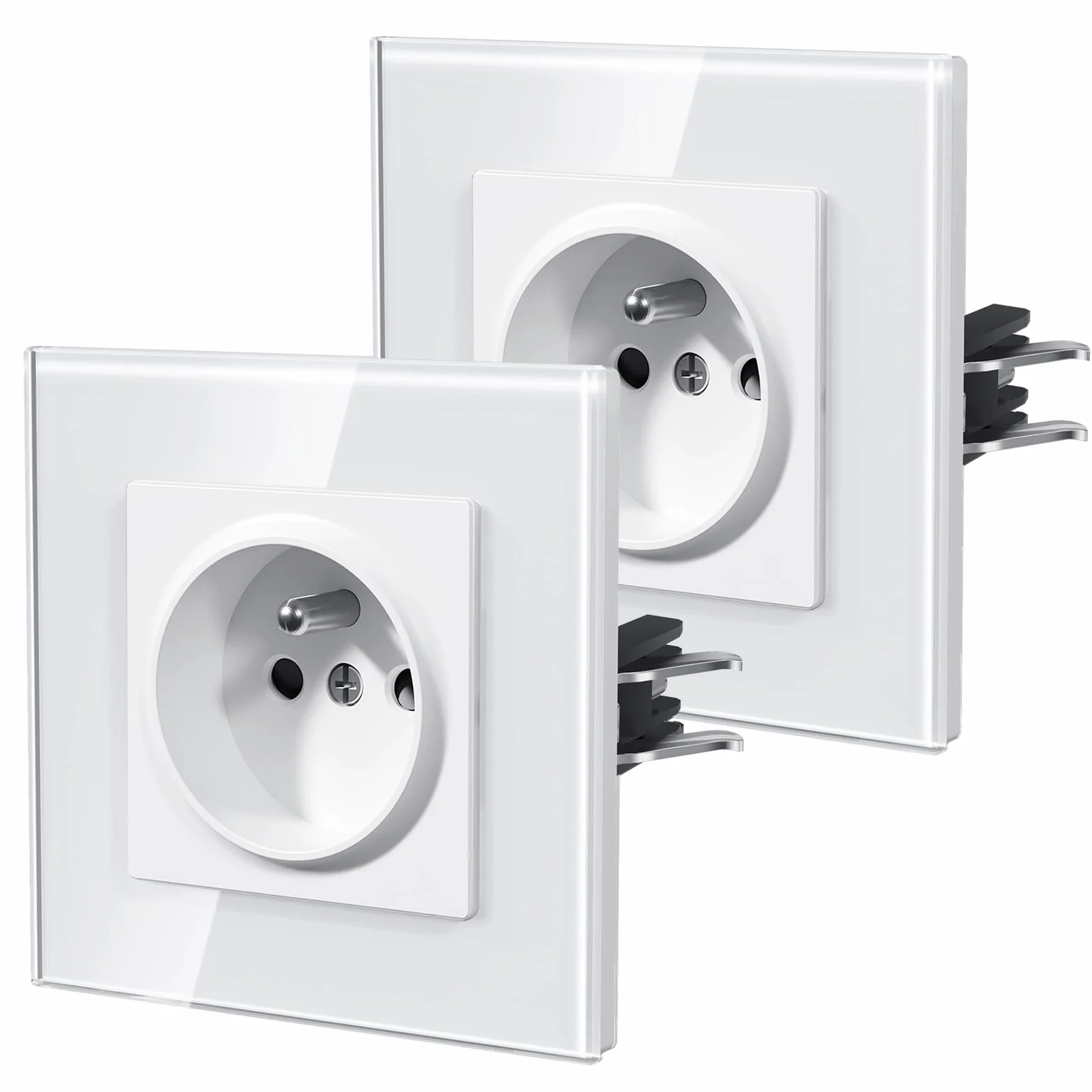 BSEED Prise Murale Verre 16A 250V Norme Française Connexion Rapide Sans Vis 86mm Blanc 2 Paquets