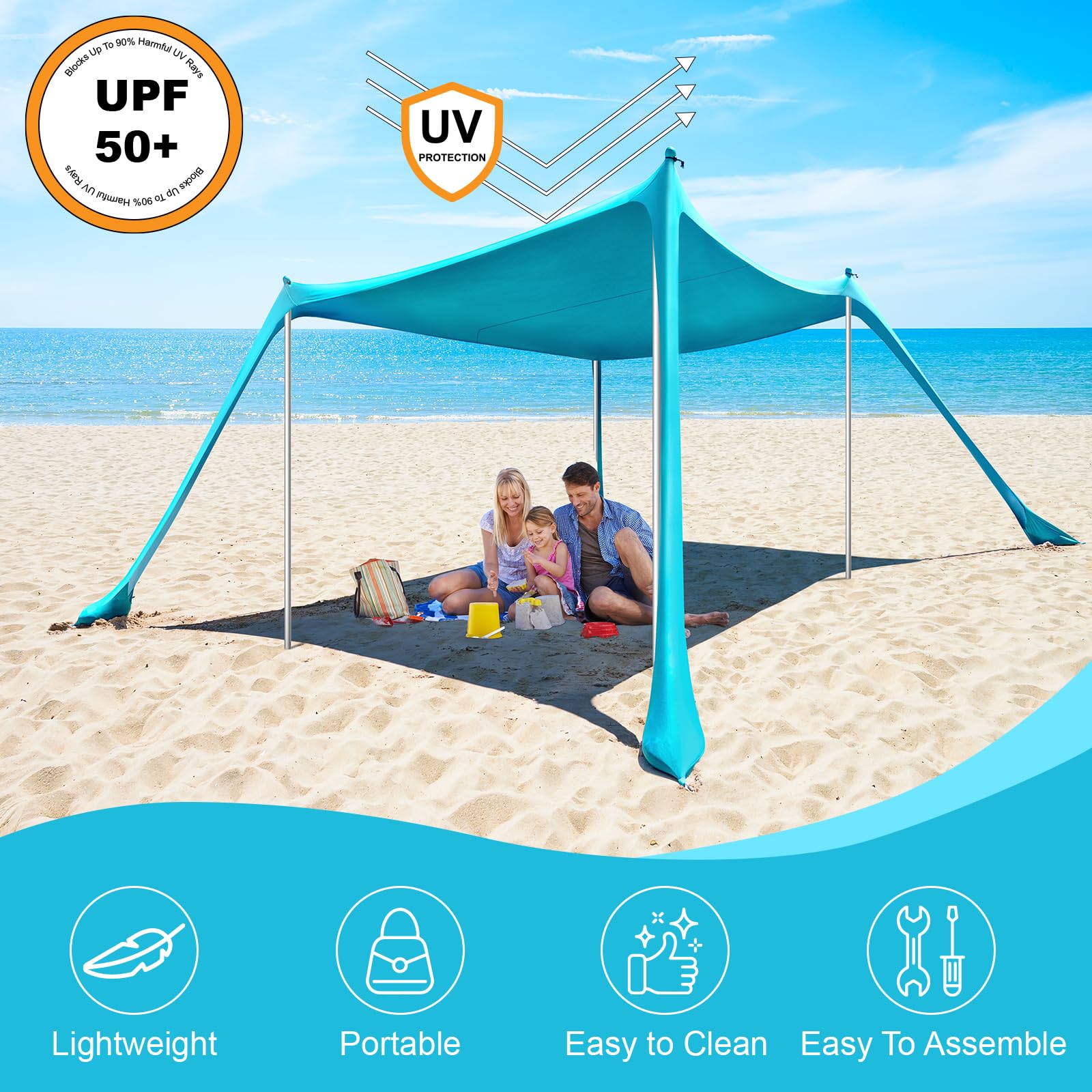 Light Blue 10x10 FT UPF50 Beach Sun Shade Tent
