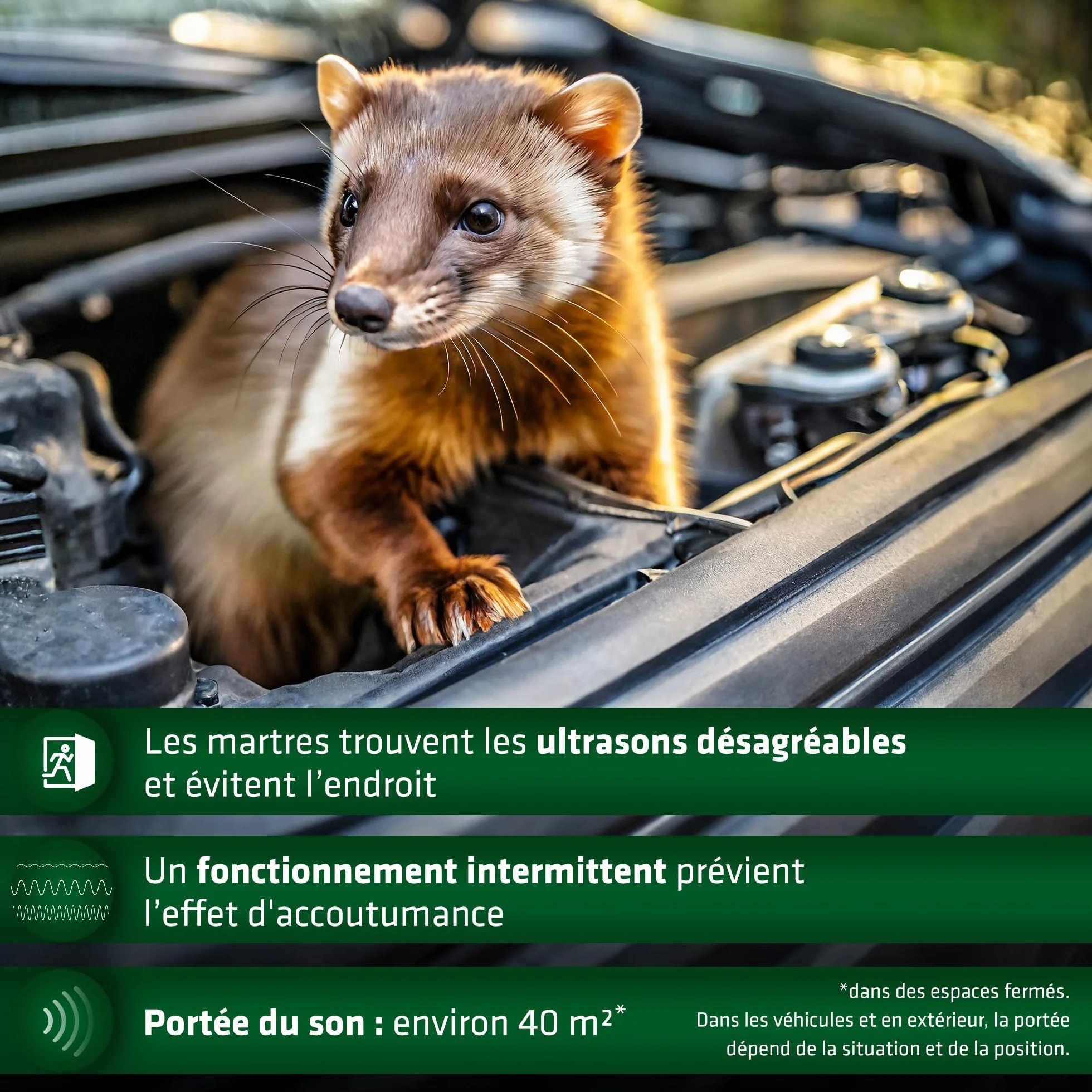 GARDIGO® Répulsif Anti Fouines Ultrason Repeller Anti-Martres Souris Ratons Laveurs Rongeurs