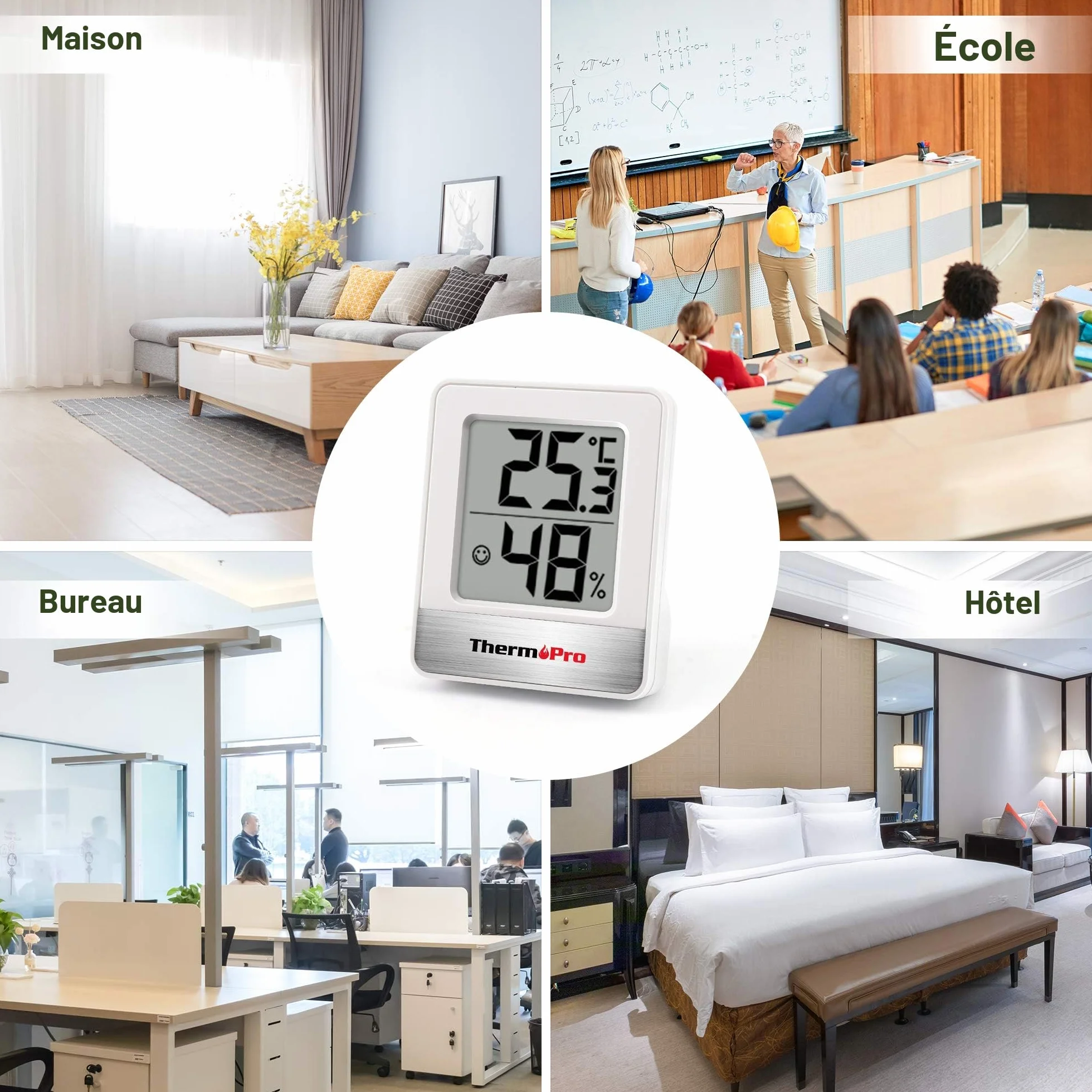 ThermoPro TP49-2 Hygromètre Numérique Thermomètre Intérieur Moniteur Température Humidité 2 Pièces