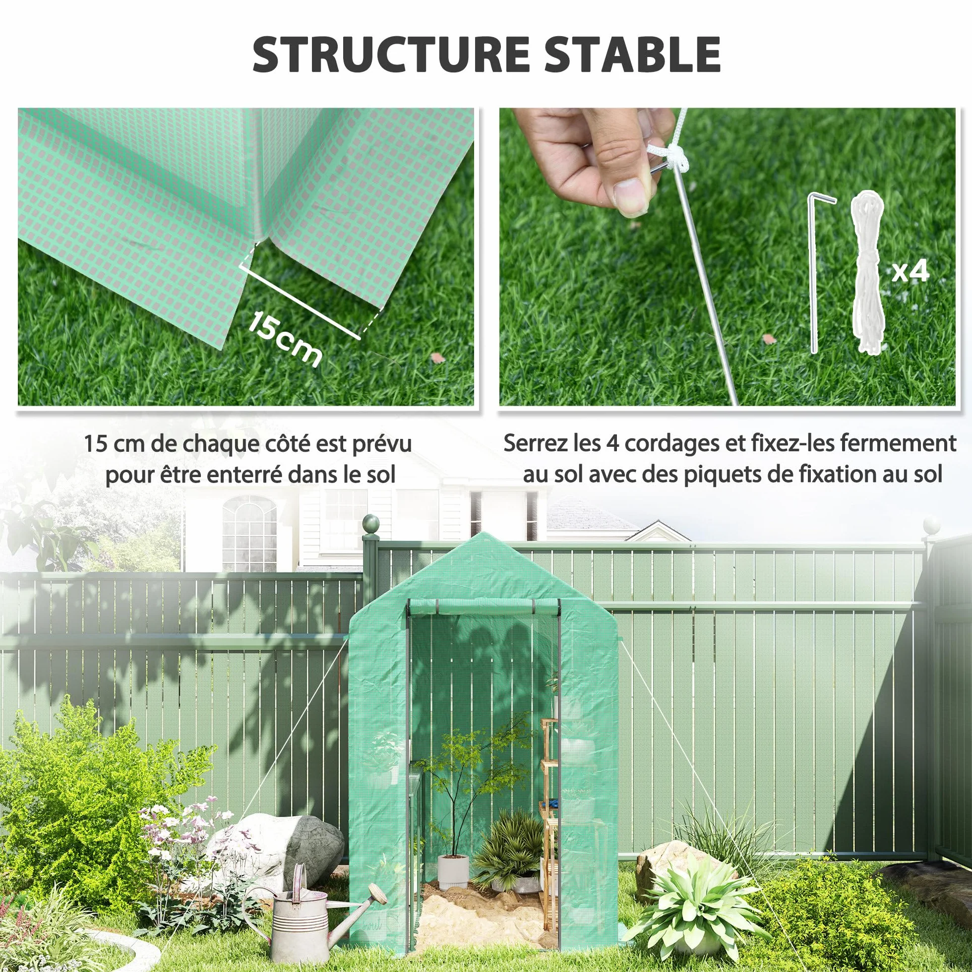 Outsunny Serre de Jardin PE, 140 g/m², 186 x 120 x 190 cm, Vert