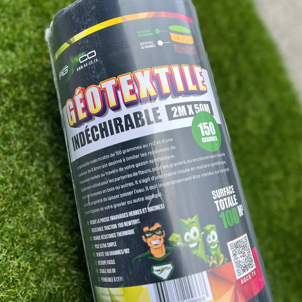 Géotextile 150grs 1.5Mx25ML 37.50M² Ultra Résistant Anti Bambou Jardin