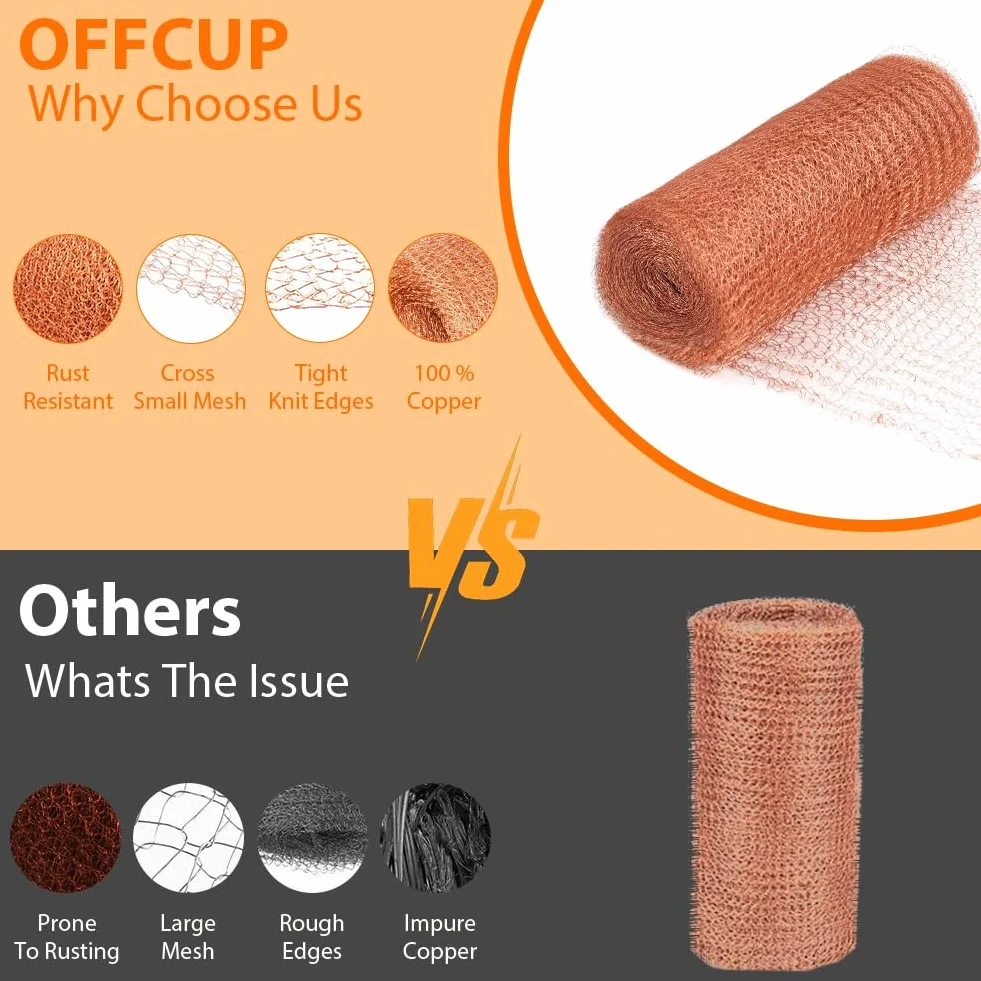 Grillage Anti Rongeur en Cuivre 3Mx12.7CM OFFCUP 2pcs Protection Jardin