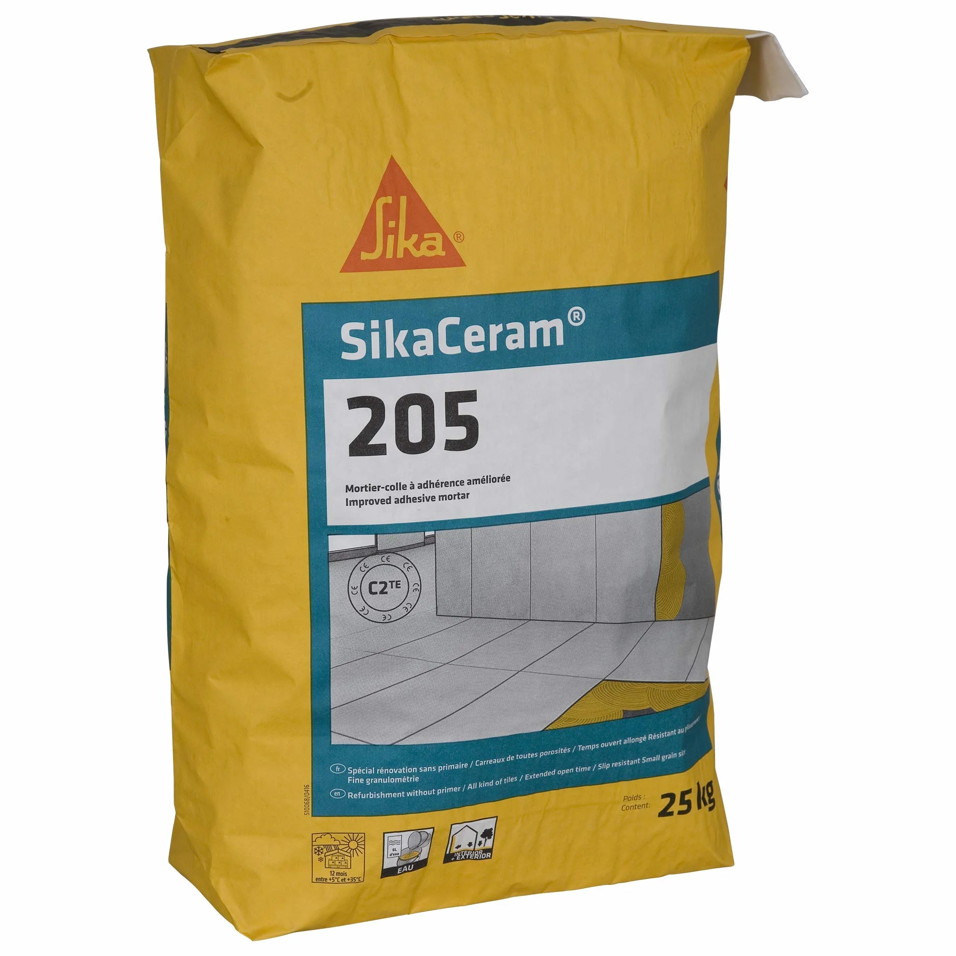 SIKA - Mortier-Colle à carrelage classé C2-ET - SikaCeram 205 Gris - Intérieur et Extérieur - Carreaux de toutes porosités - Résistant au glissement - 25kg