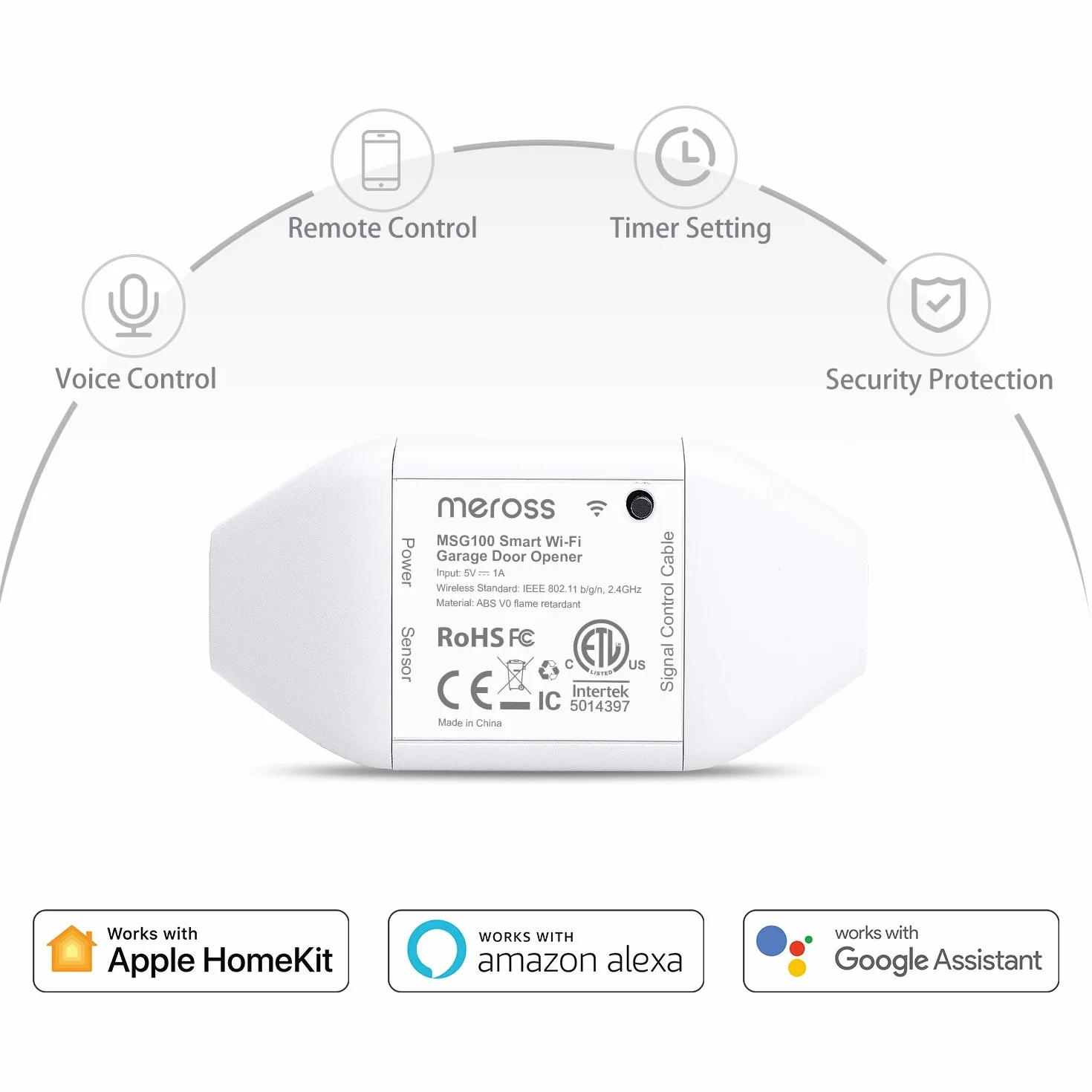 Meross Ouvre-Porte de Garage Connecté, Télécommande de Porte Intelligent Compatible avec Apple Home, Alexa, Google Home et SmartThings, Contrôle à Distance et Commande Vocale