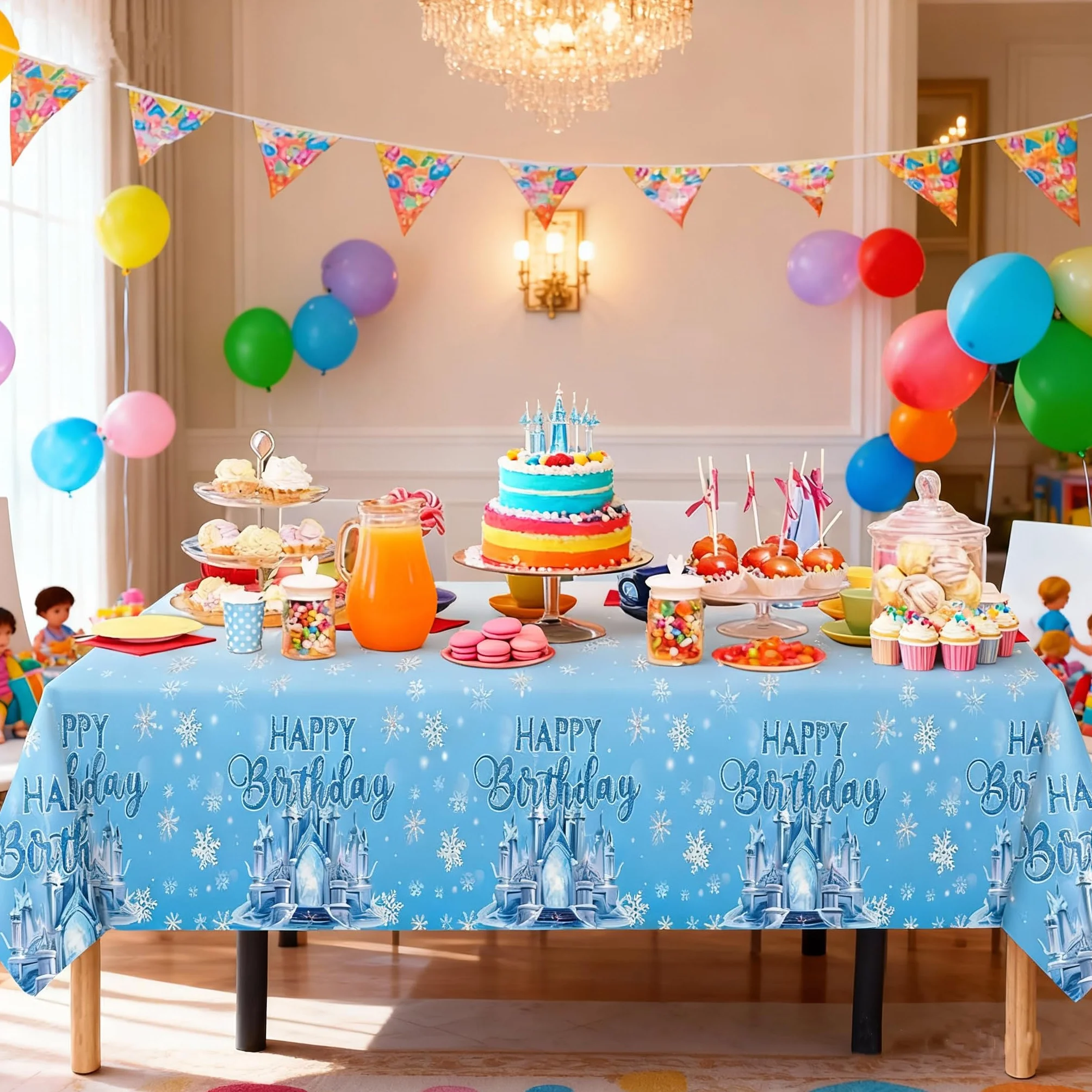 PHOGARY Nappe Reine des Neiges Anniversaire Jetable en Plastique 137 x 274 cm