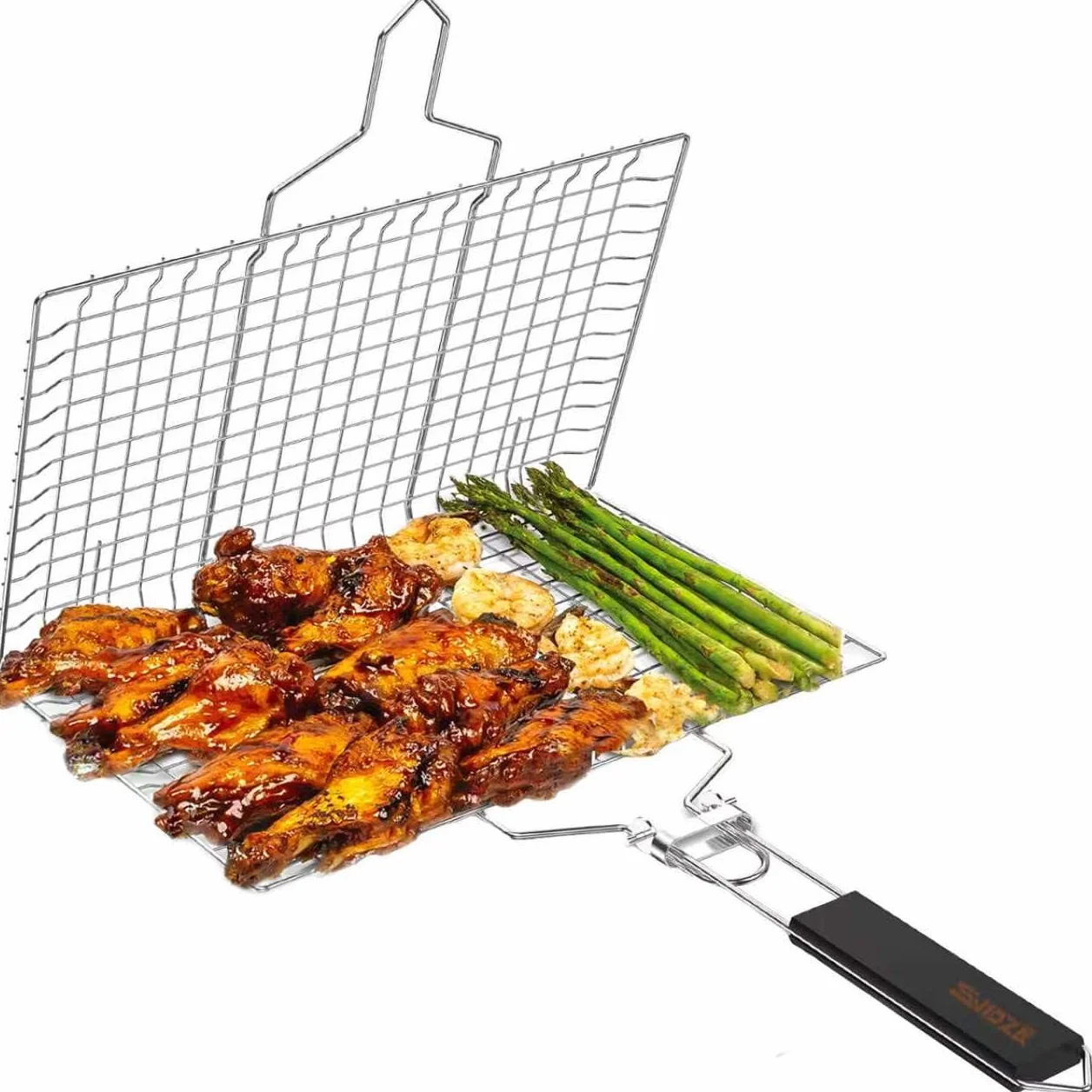 Panier Grille Barbecue en Acier Inoxydable 304 Pliable Portable Résistant avec Poignée Amovible