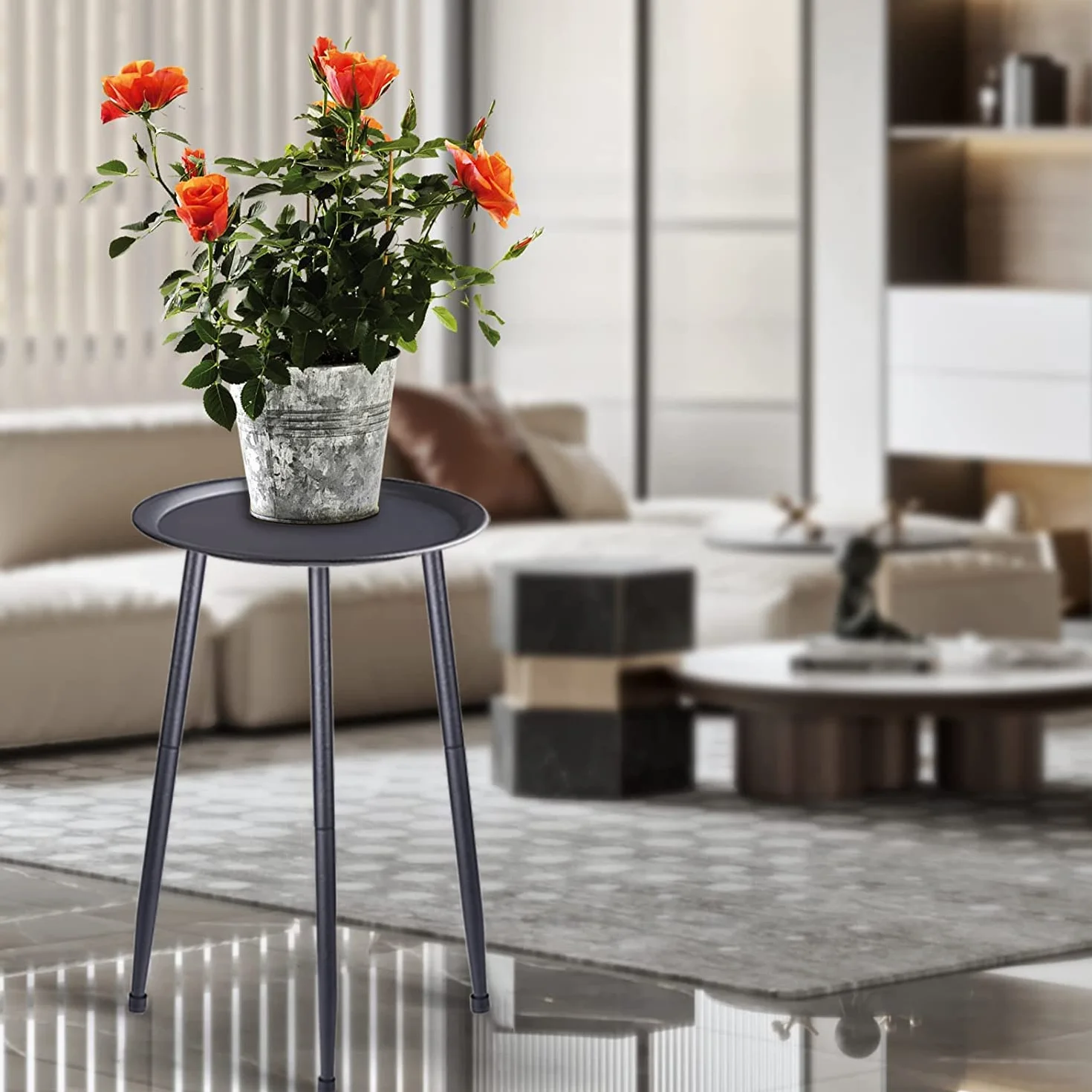 Support à Plantes en Métal 50cm avec Tablettes Amovibles, Étagère Plante Moderne pour Maison Balcon Jardin (Noir)