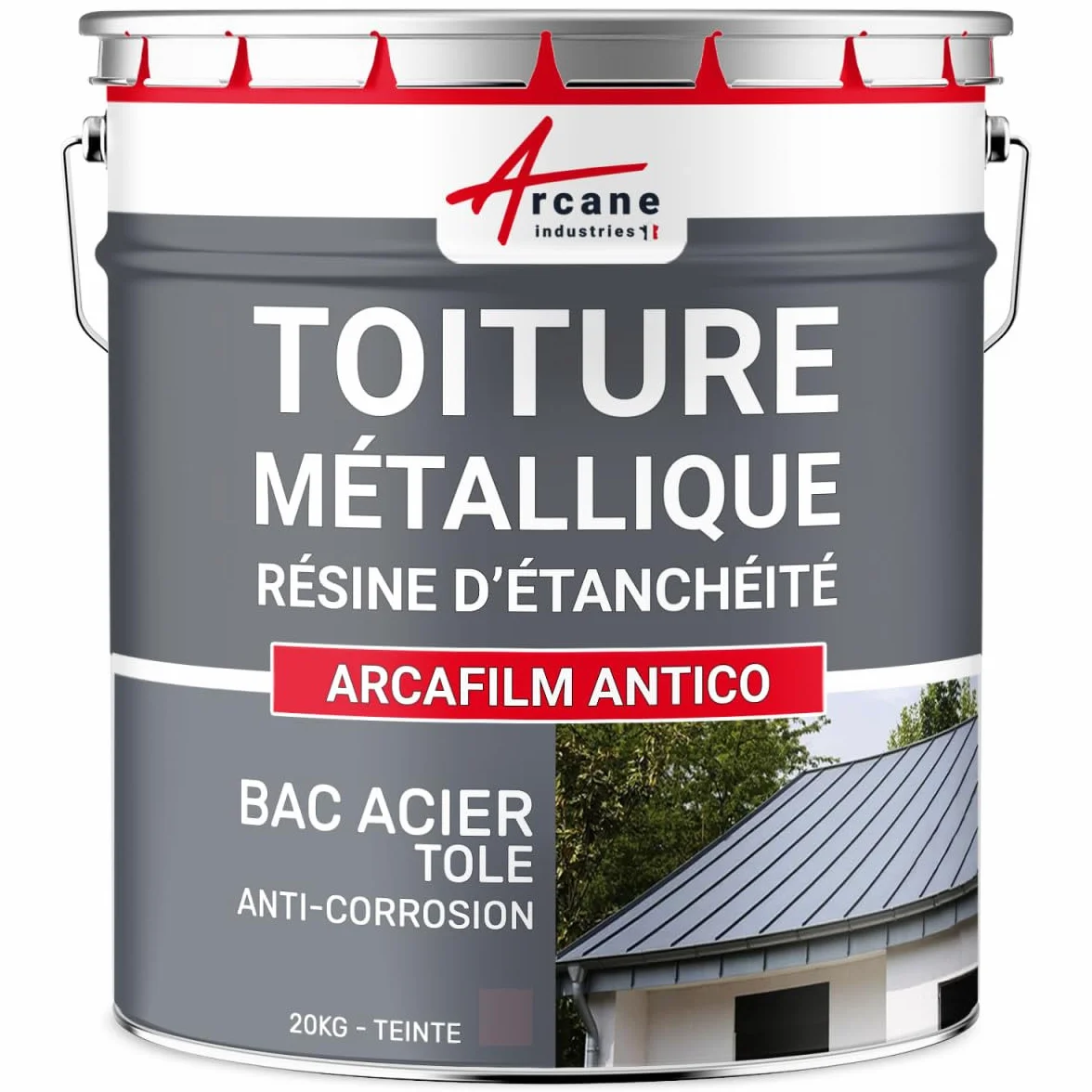 Produit d'étanchéité, toiture métallique, bac acier, peinture tôle, bardage, rouille, résistant à la corrosion et aux intempéries : Arcafilm antico - 20 kg Gris Orage - ARCANE INDUSTRIES