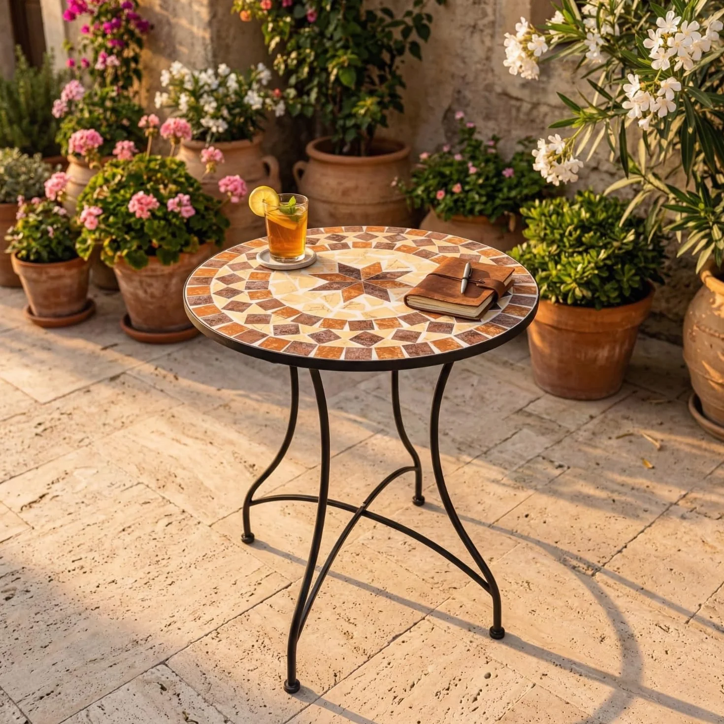 Table de Jardin Ronde en mosaïque 60 cm — Table d'appoint méditerranéenne pour Balcon