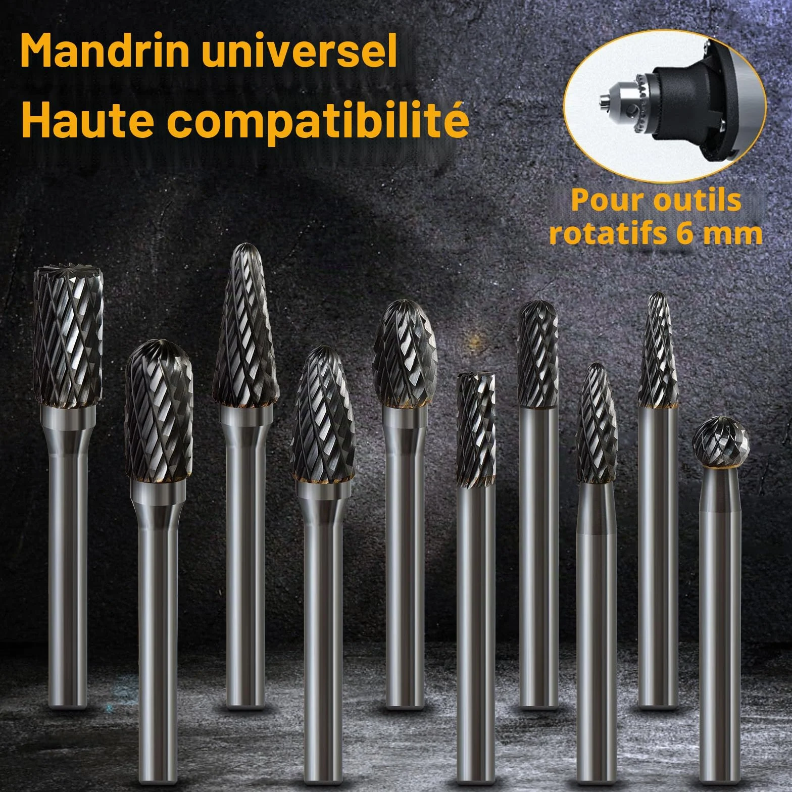 Kit de 10 Pcs Fraises Rotatives en Carbure de Tungstène Double Coupe Tige de 6mm pour Perceuse Electrique Bois Acier Métal Polissage Gravure et Perçage