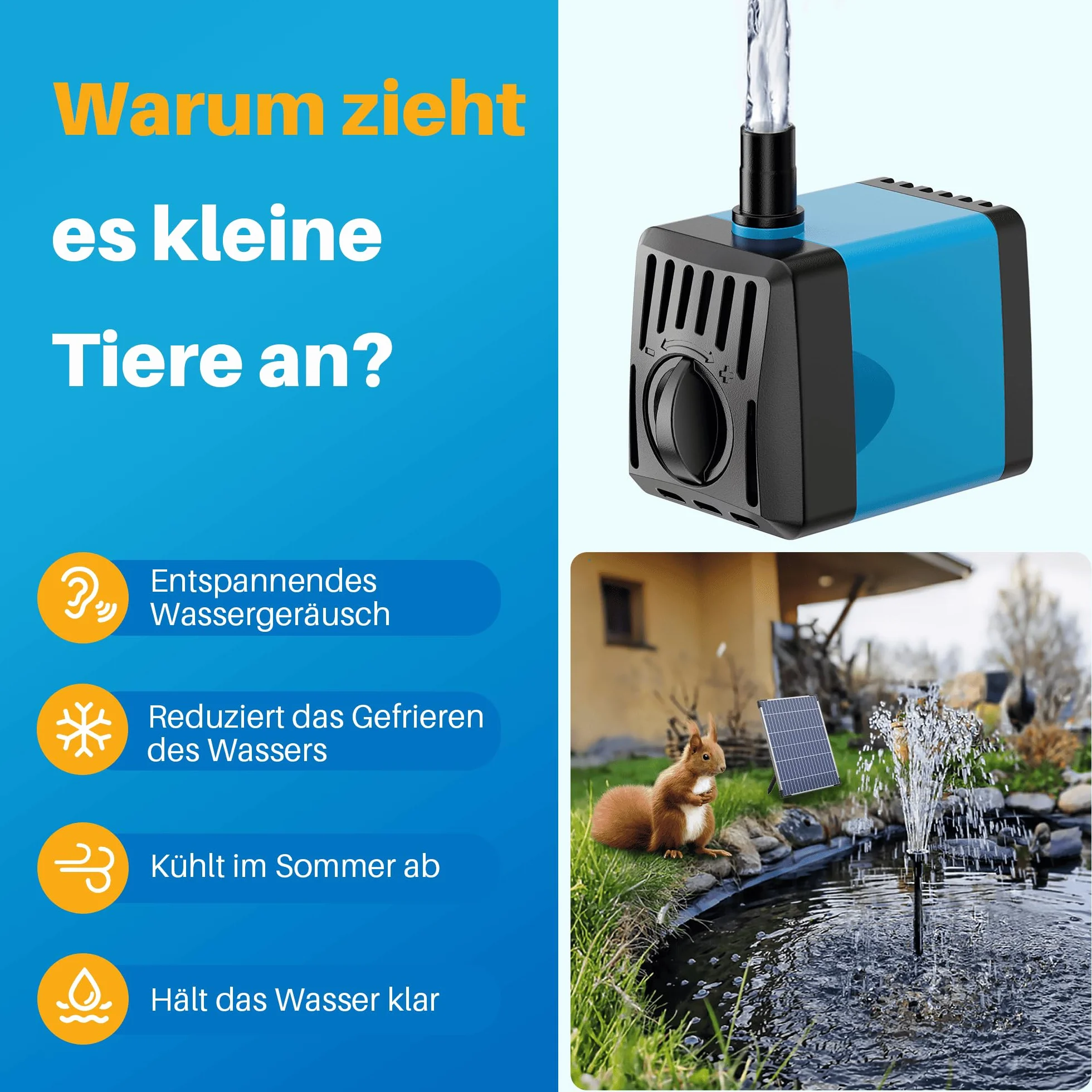 Pompe solaire de bassin 12 W 450 l/h avec 4 buses fontaine extérieure pour jardin