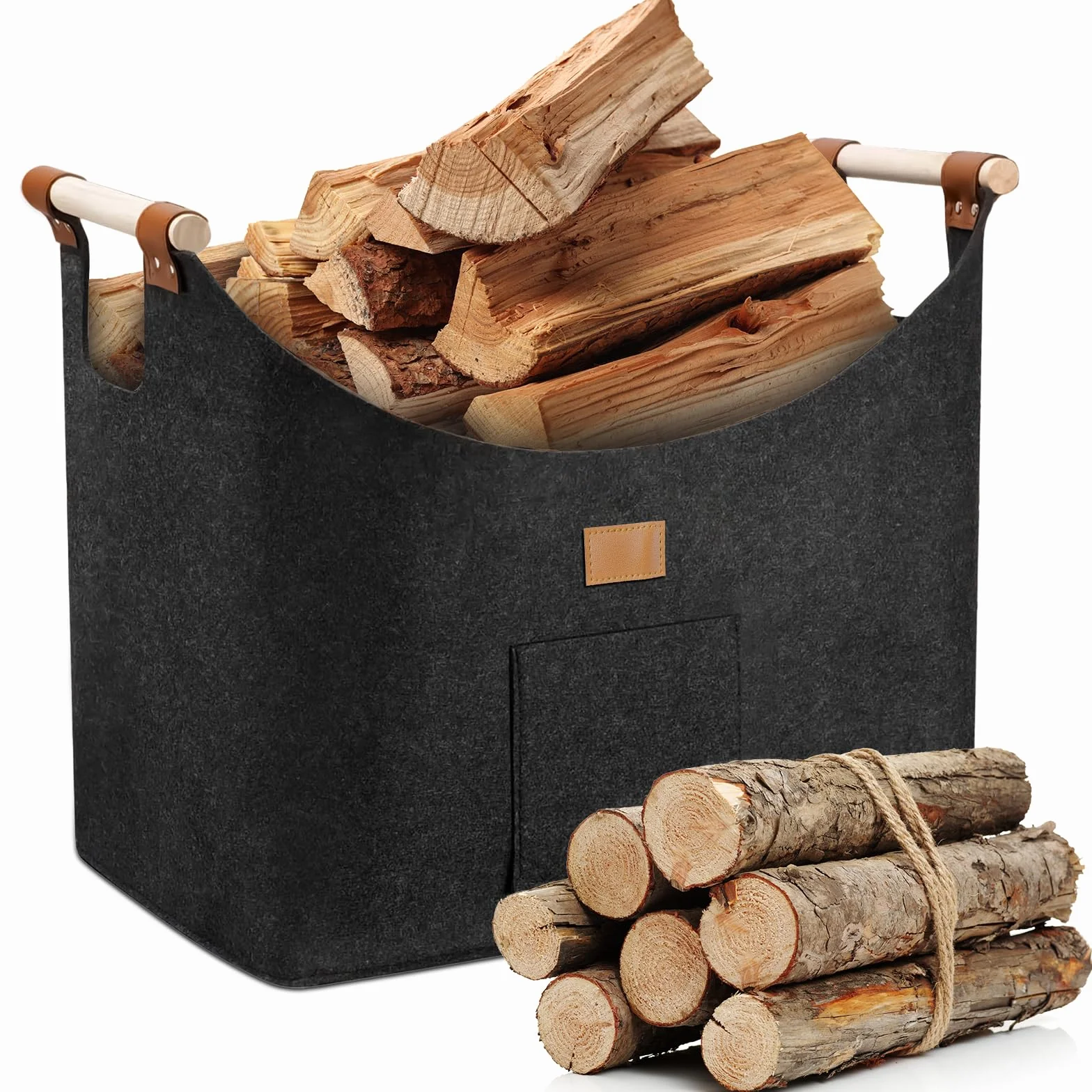 Panier à bois de chauffage pliable 96 l feutre extra épais 60 x 40 x 40 cm gris foncé