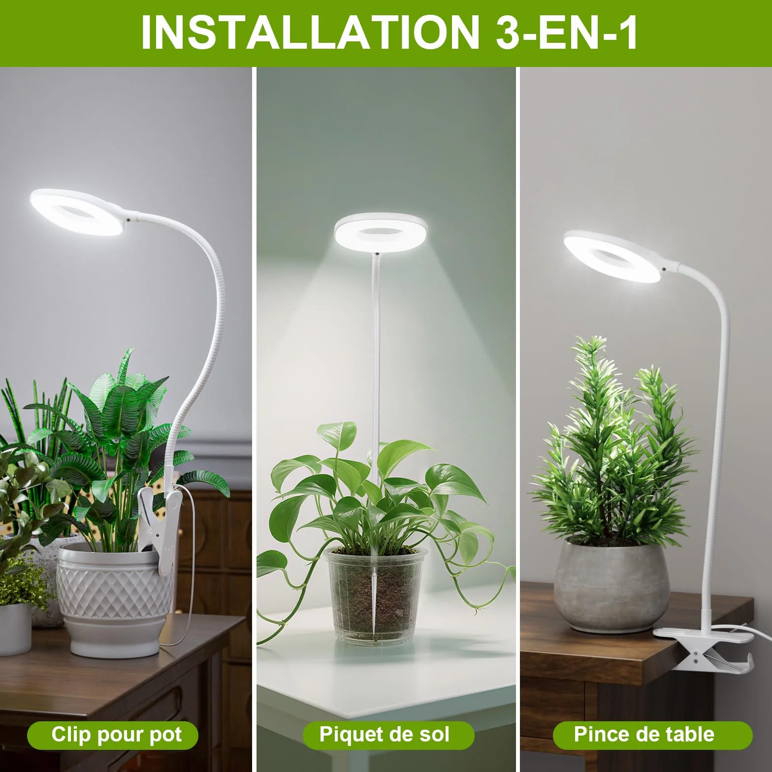 Lampe Horticole LED à Spectre Complet 10W 56 LEDs, Lampe de Croissance Plantes d’Intérieur avec Pince, Col de Cygne Flexible, Minuterie 4/8/12H, 3 Modes