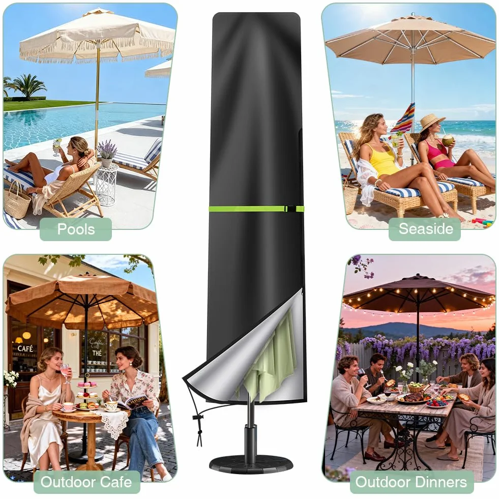 Ainiv Housse Parasol en Tissu Oxford 210D avec Mât Télescopique et Fermeture Éclair, Housse de Protection Imperméable Coupe-Vent Anti-UV