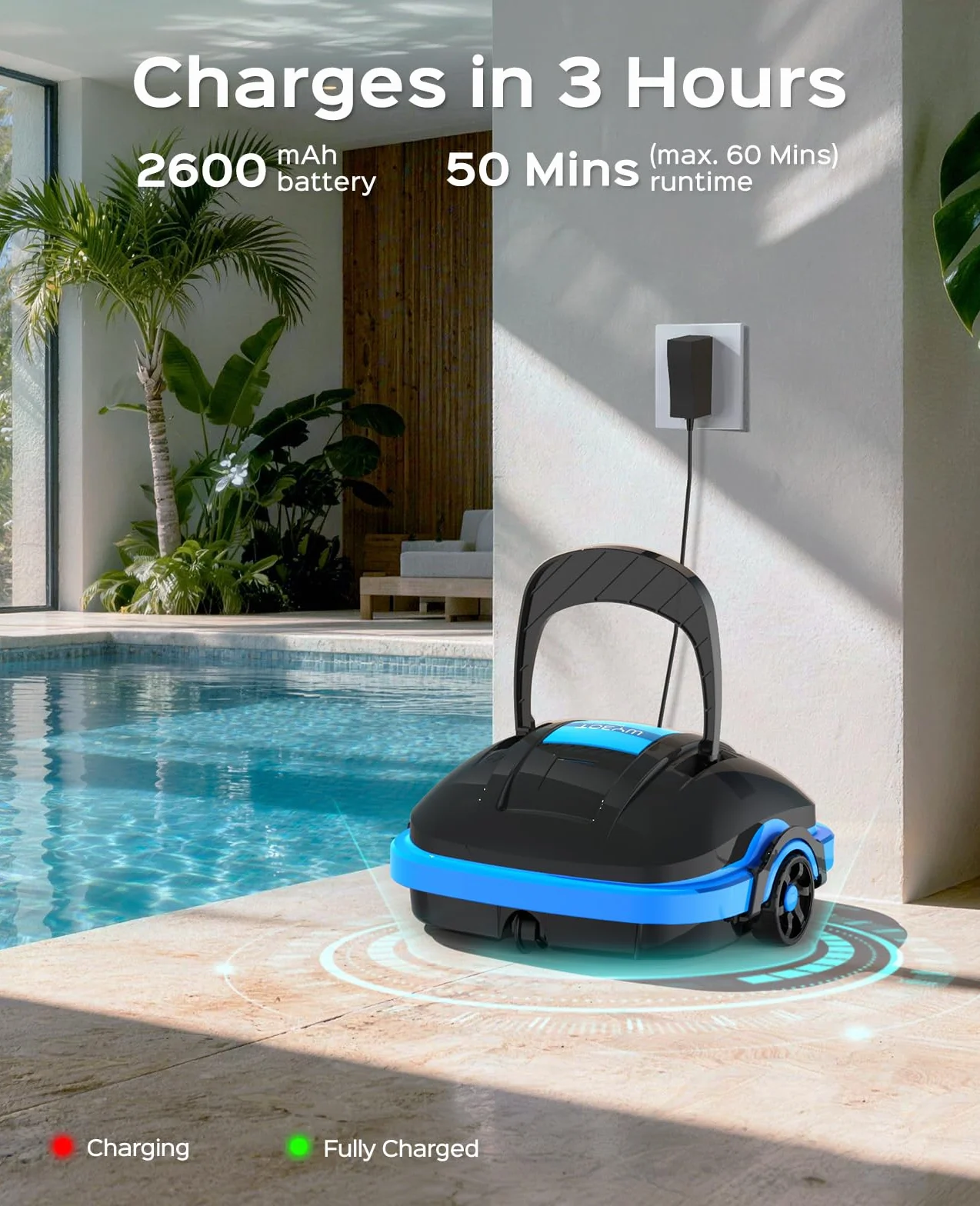 WYBOT Osprey 200 Robot Piscine sans Fil, Aspirateur Automatique Moteurs Doubles, Filtration 180 µm, pour Piscines Hors Sol 50m² Noir
