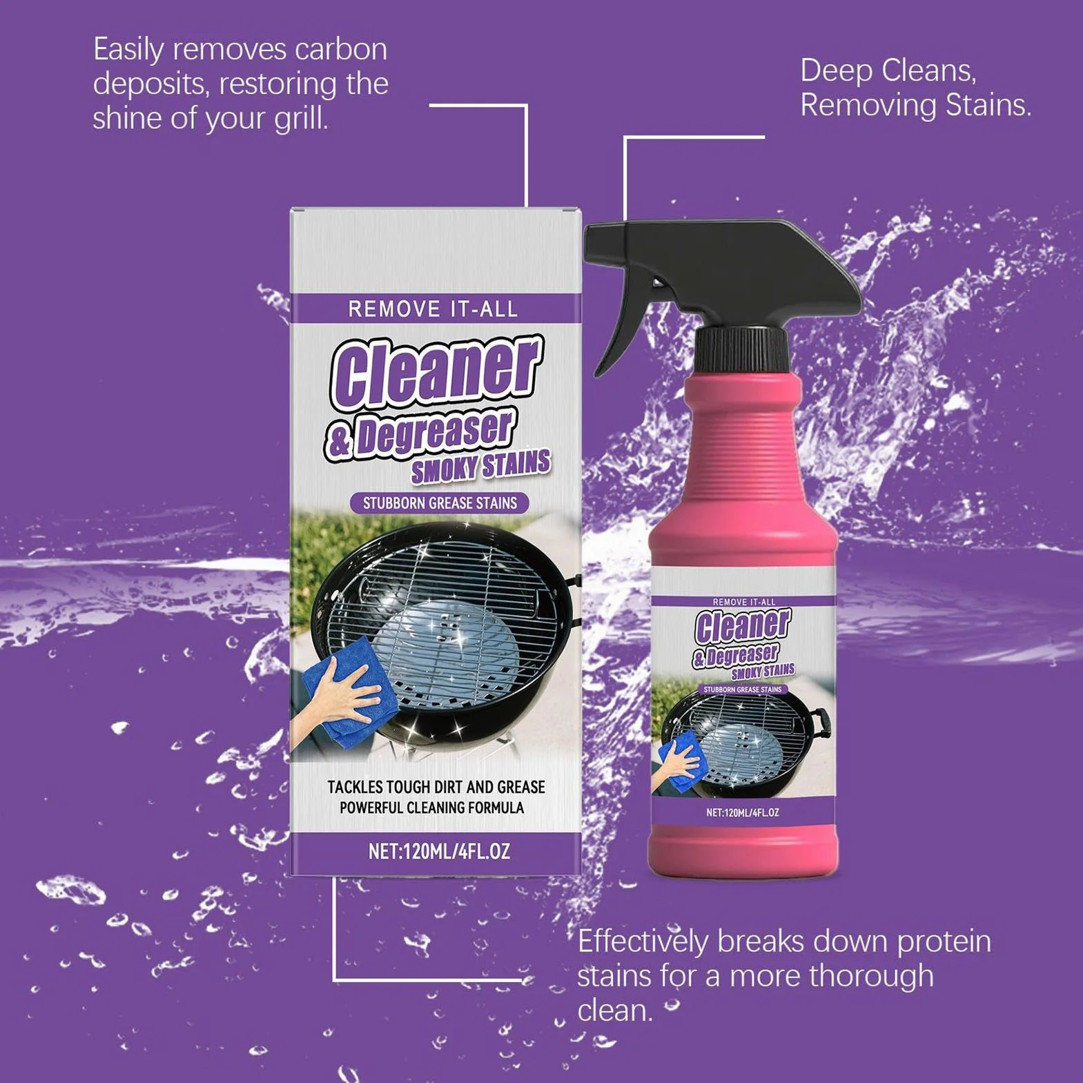 Spray Dégrasseur pour Gril 120ml Dégraissant Barbecue Grilles de Cuisson Nettoyant Four